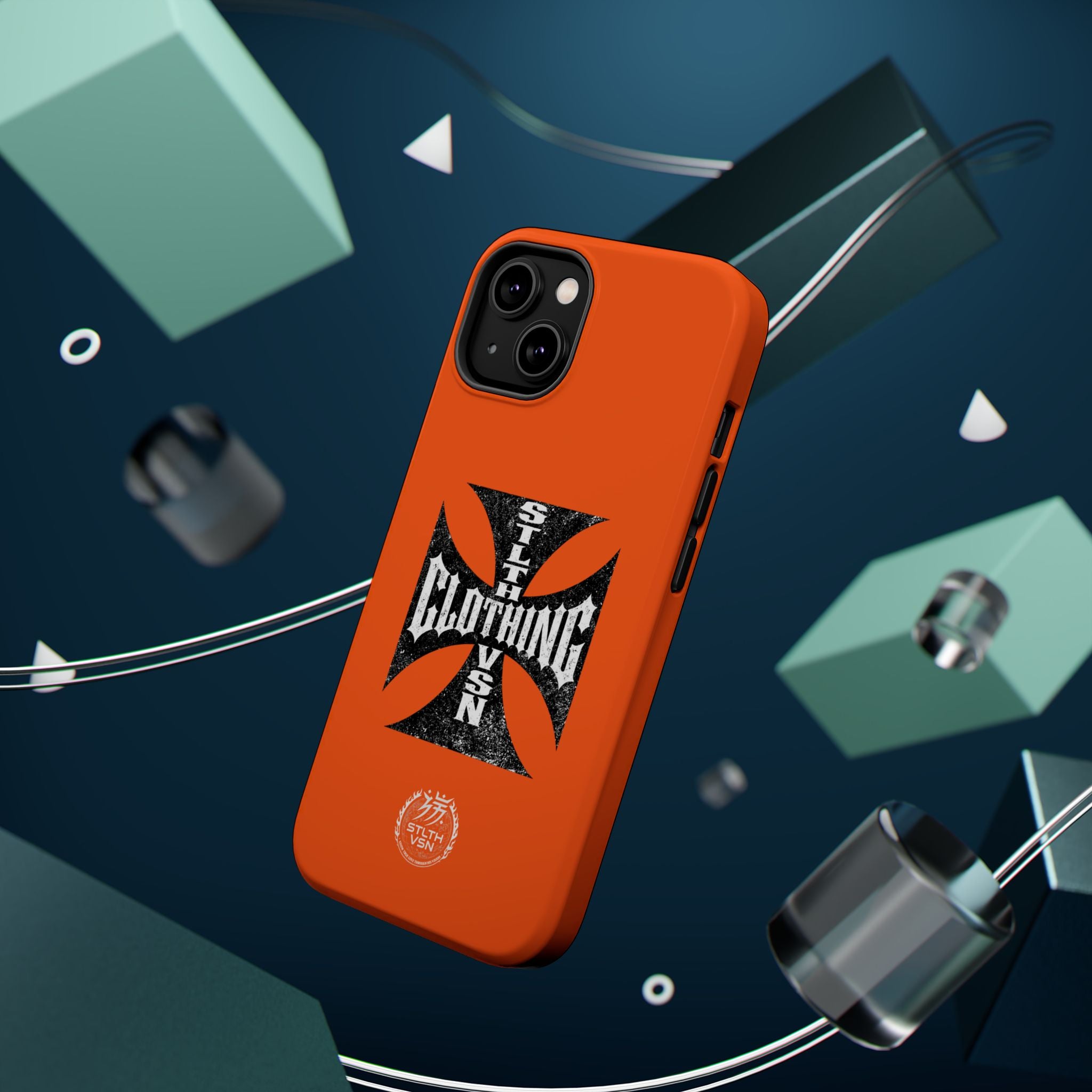 Phone Case — Orange Magnetic Impact-Resistant Case with Bold Cross Logo