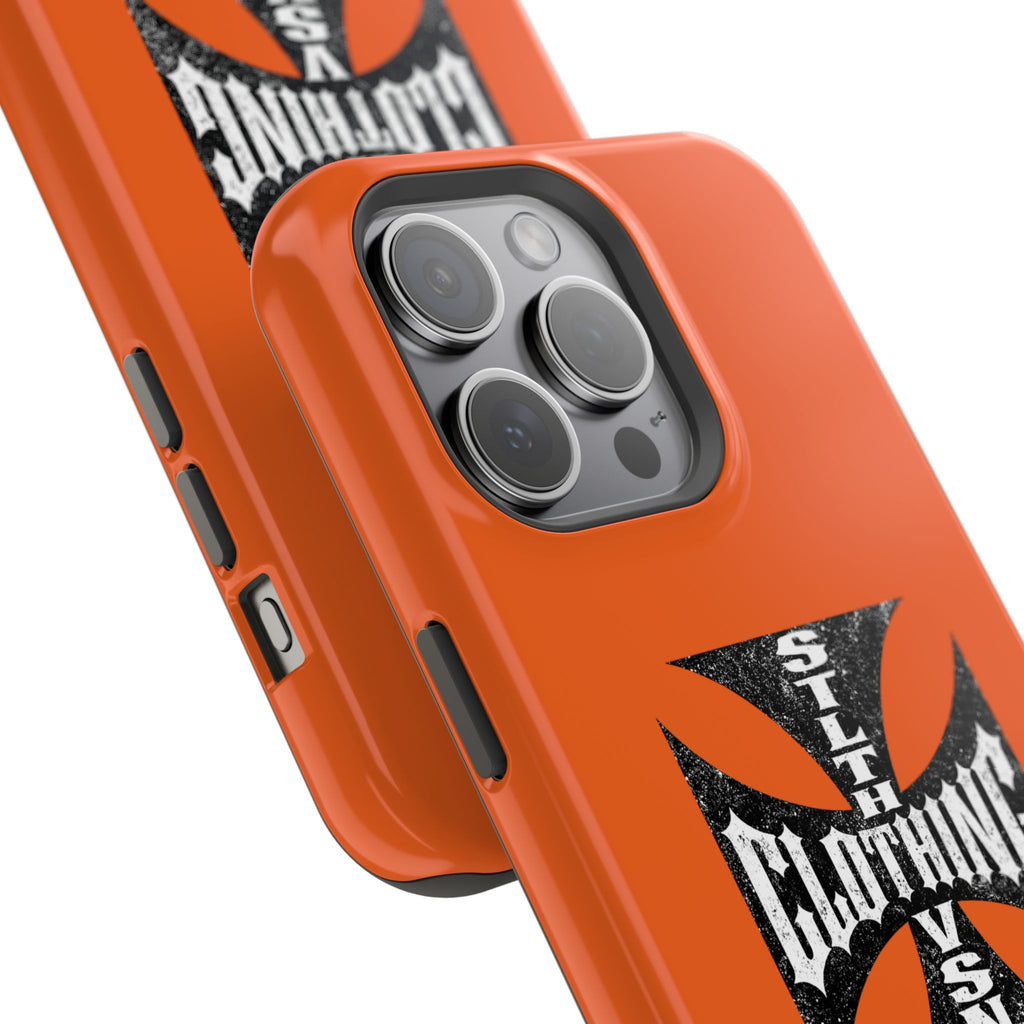 Phone Case — Orange Magnetic Impact-Resistant Case with Bold Cross Logo