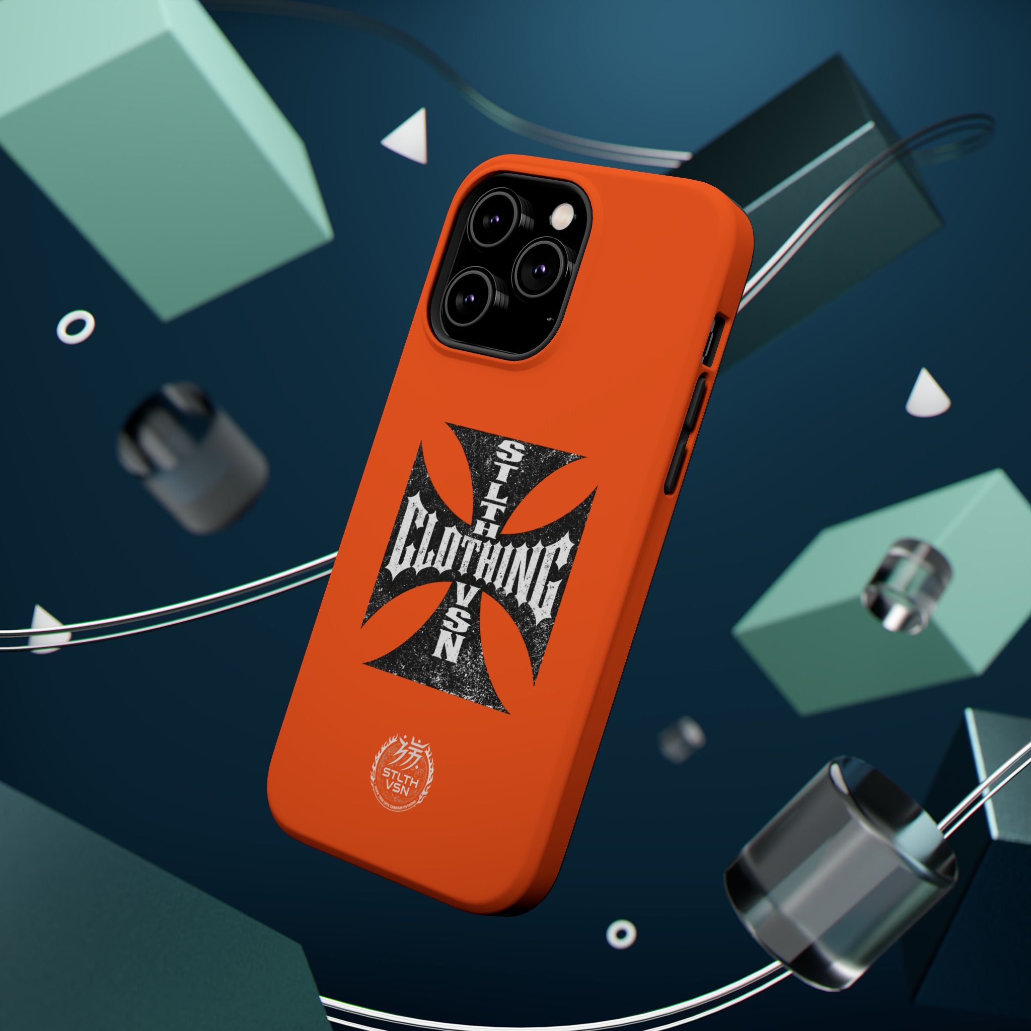 Phone Case — Orange Magnetic Impact-Resistant Case with Bold Cross Logo