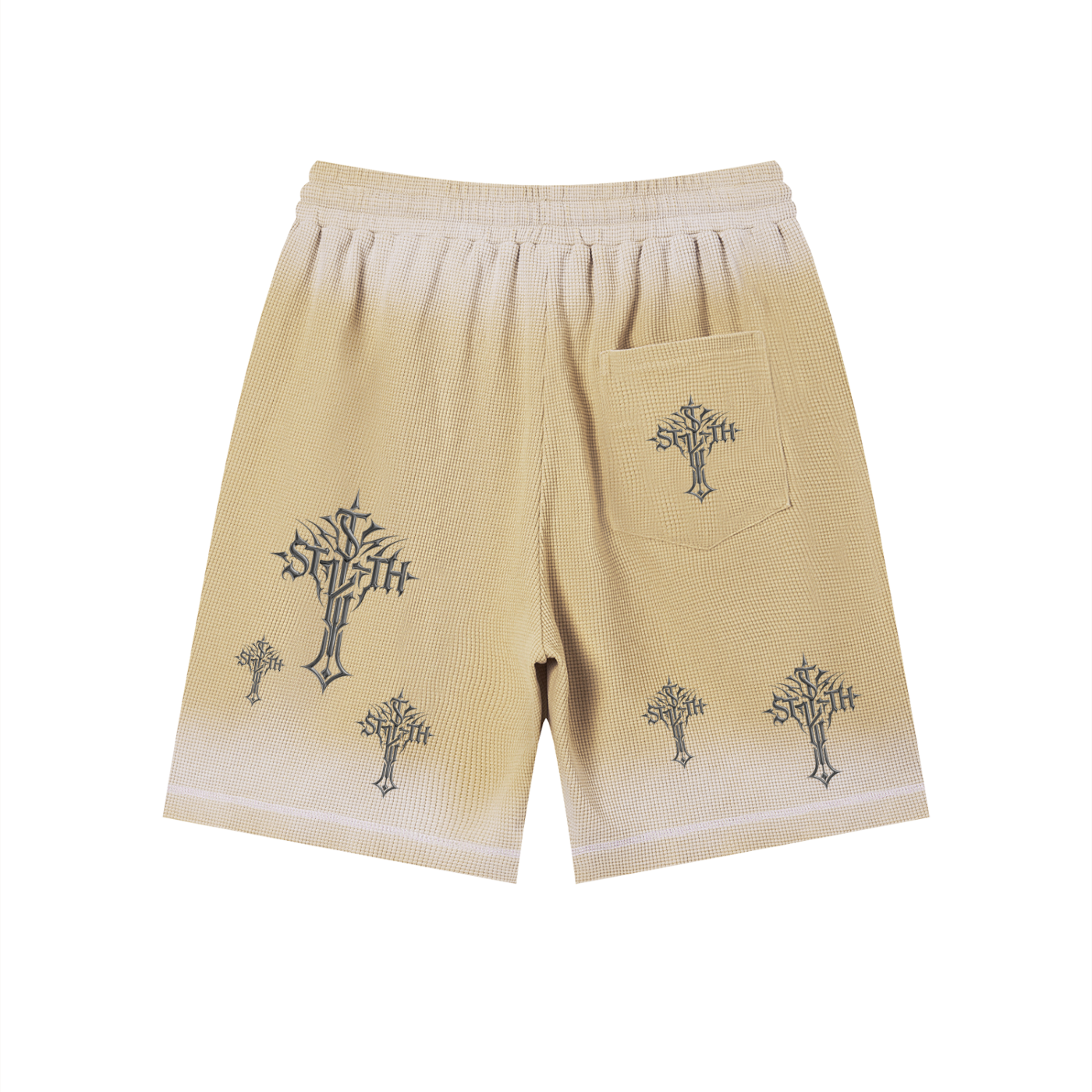 Unisex Sunfade Waffle Raw Hem Shorts