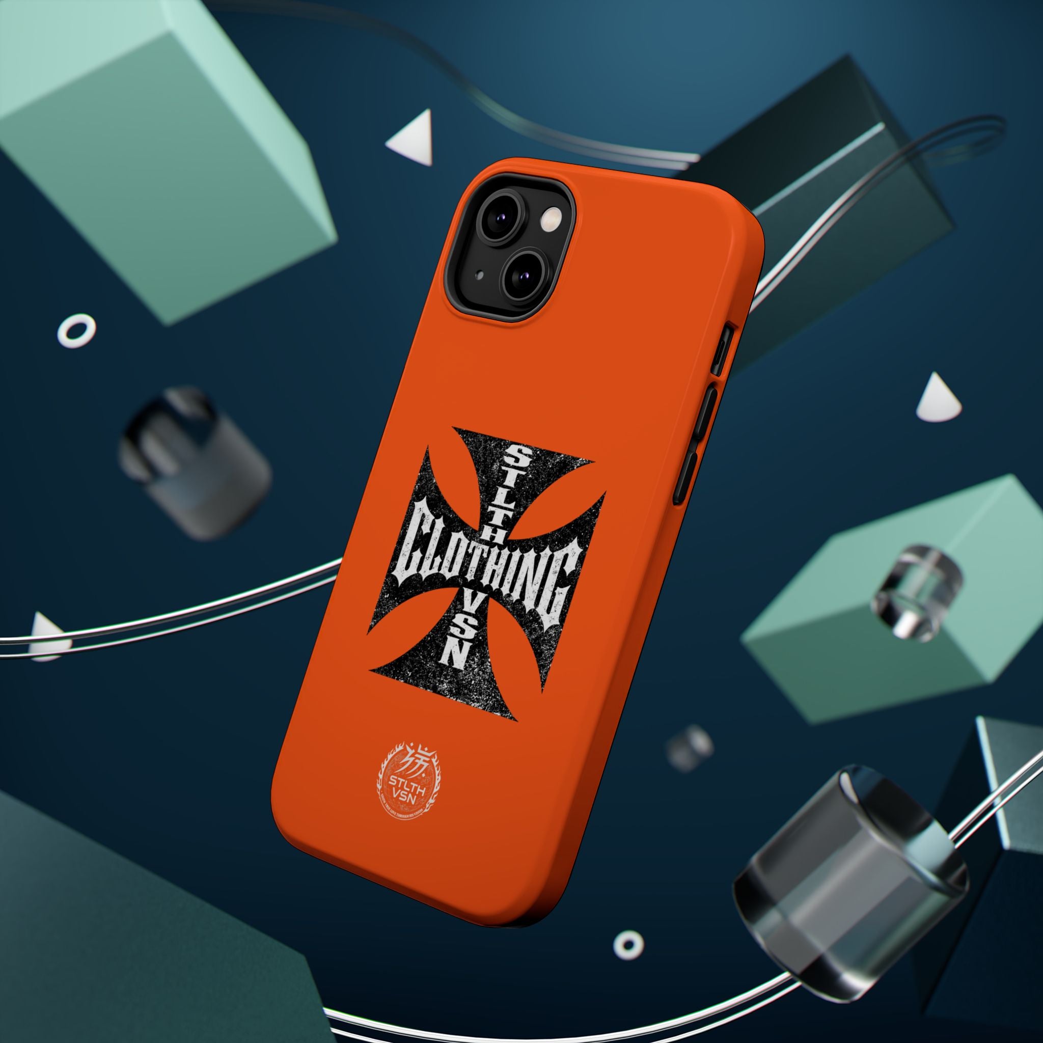 Phone Case — Orange Magnetic Impact-Resistant Case with Bold Cross Logo