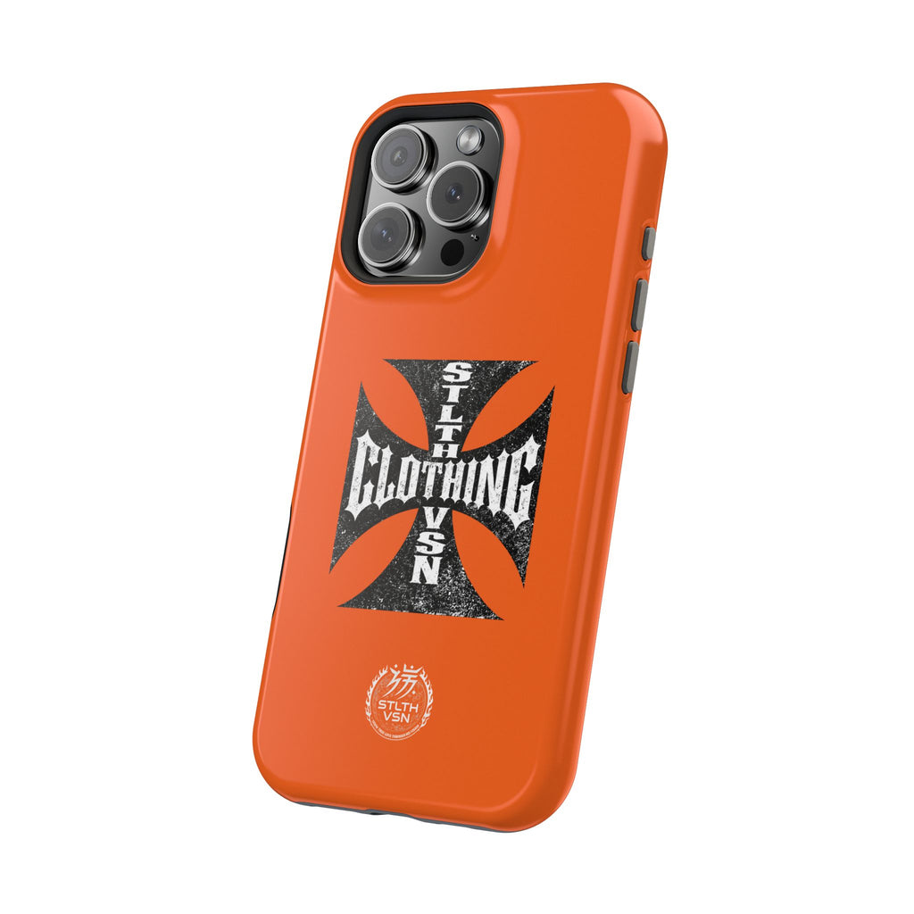 Phone Case — Orange Magnetic Impact-Resistant Case with Bold Cross Logo