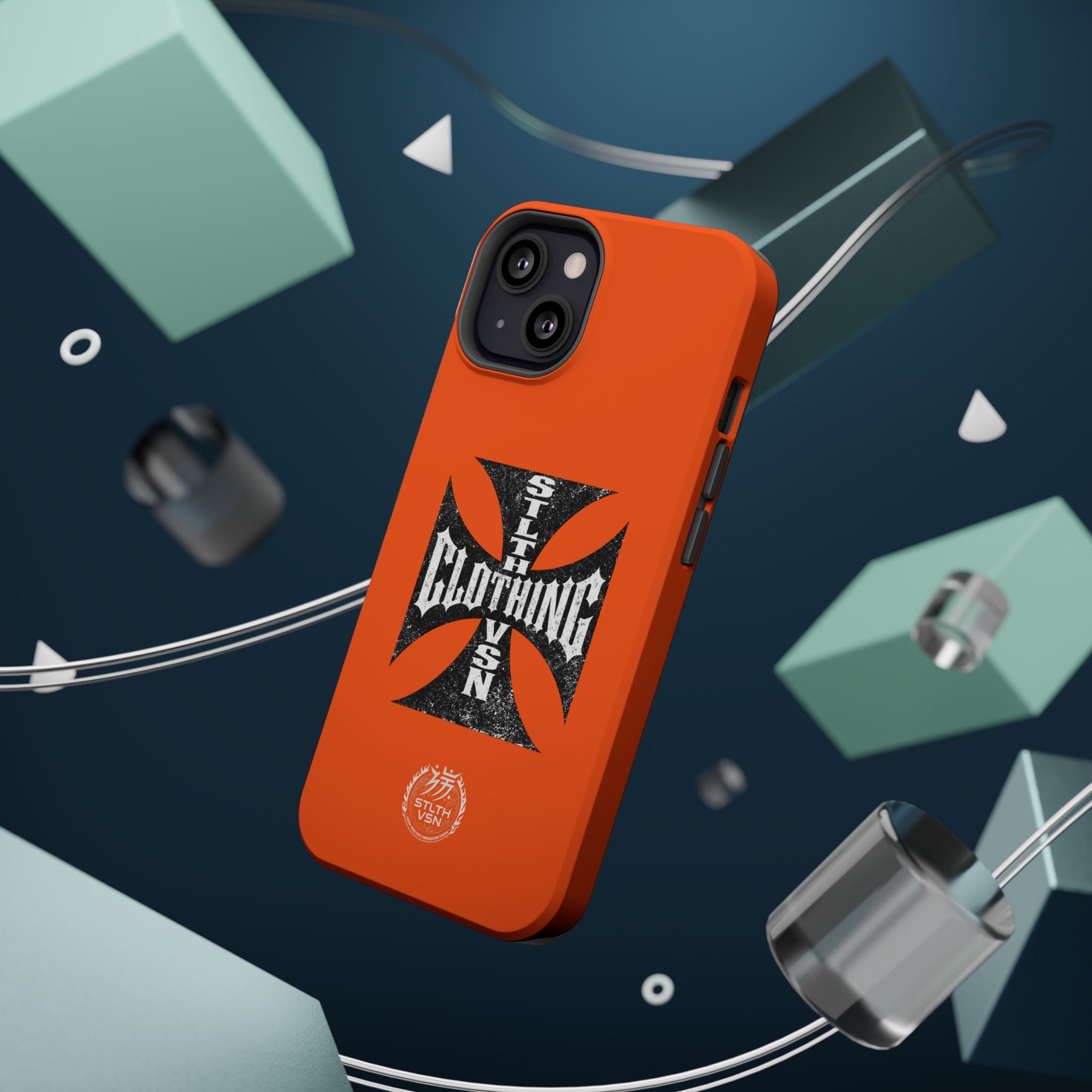 Phone Case — Orange Magnetic Impact-Resistant Case with Bold Cross Logo