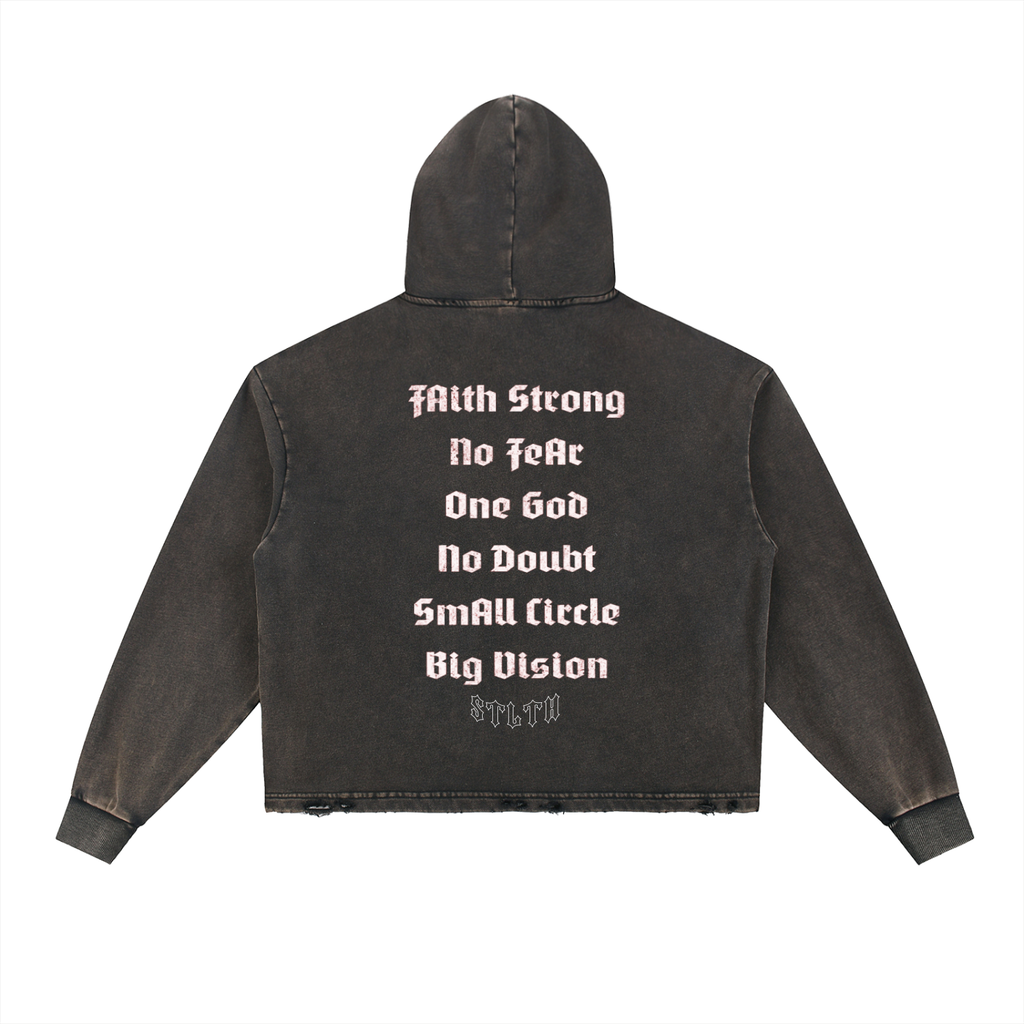 Vintage Washed Frayed-Hem Hoodie