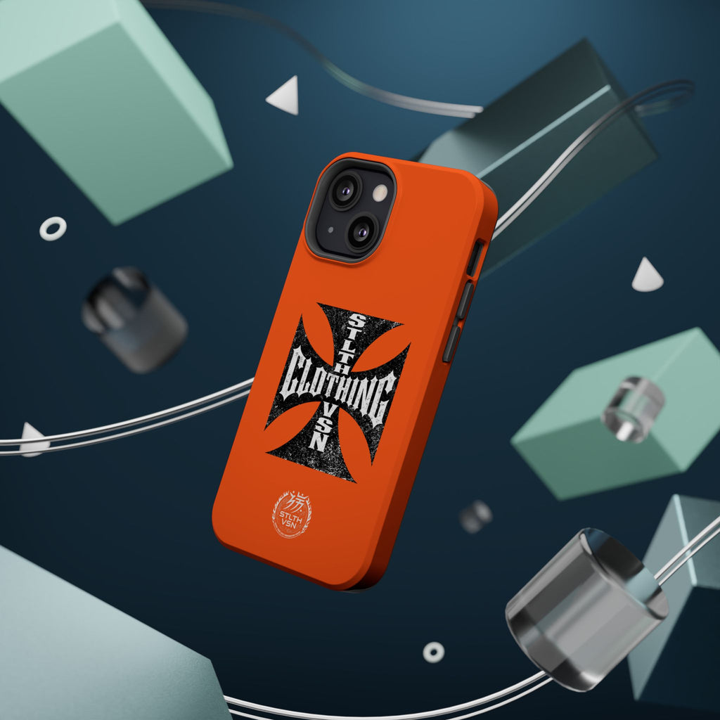Phone Case — Orange Magnetic Impact-Resistant Case with Bold Cross Logo