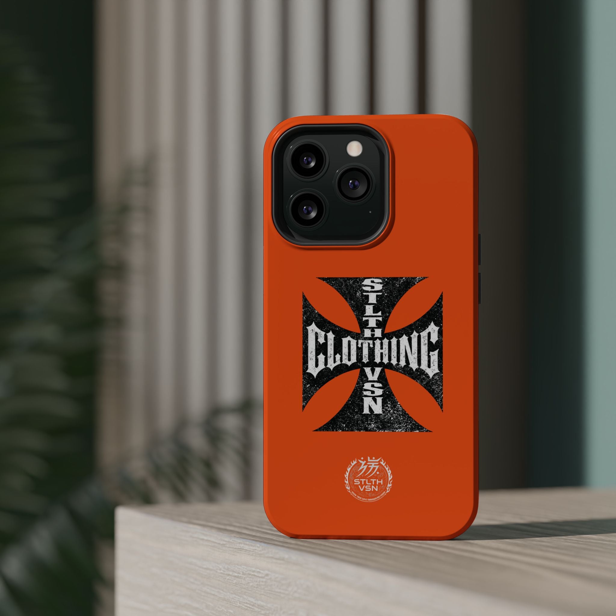 Phone Case — Orange Magnetic Impact-Resistant Case with Bold Cross Logo