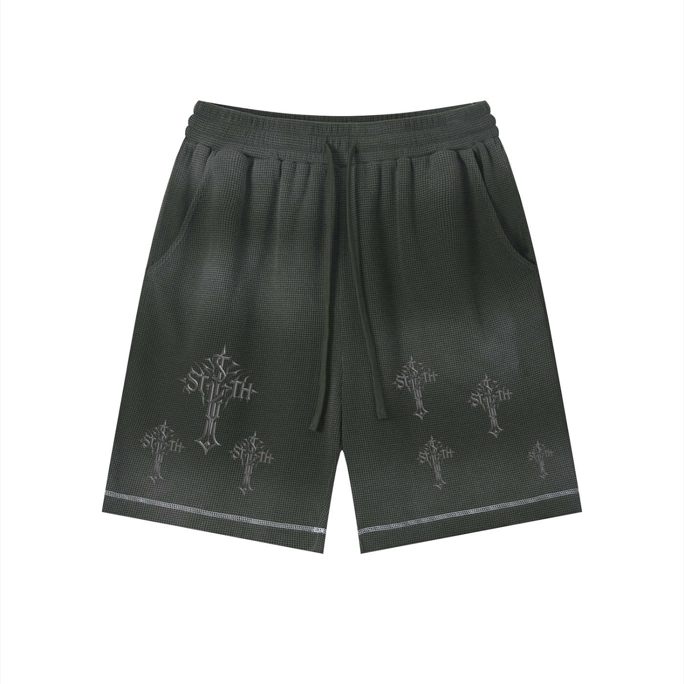 Unisex Sunfade Waffle Raw Hem Shorts