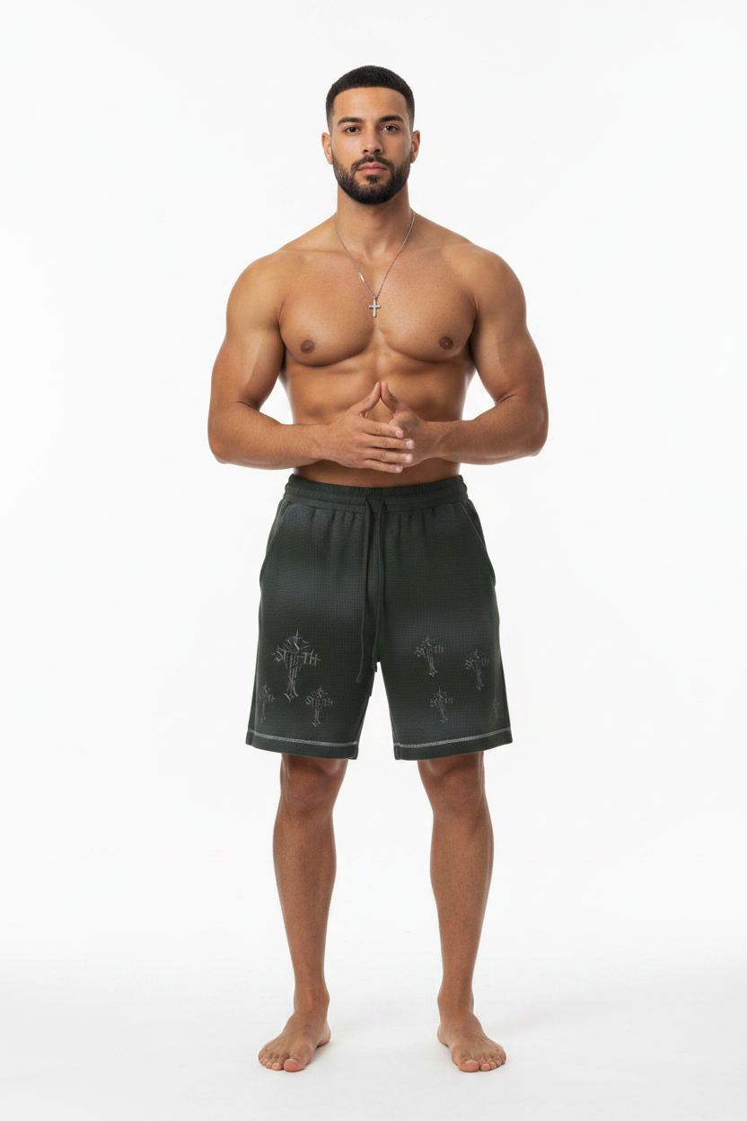 Cross Waffle Hem Shorts Set