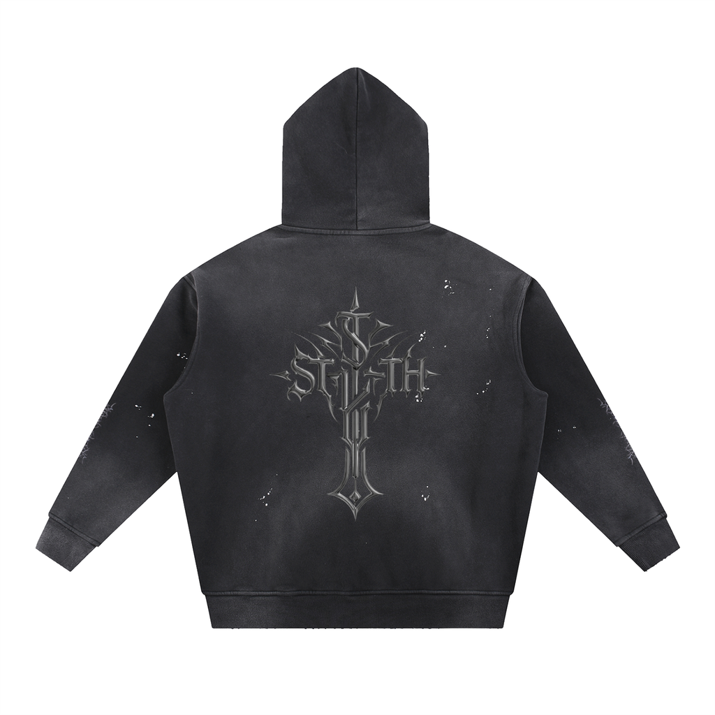 Vintage Washed Frayed Fleece Hoodie