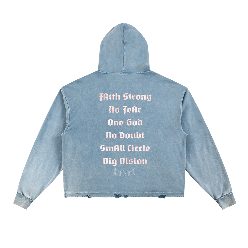 Vintage Washed Frayed-Hem Hoodie