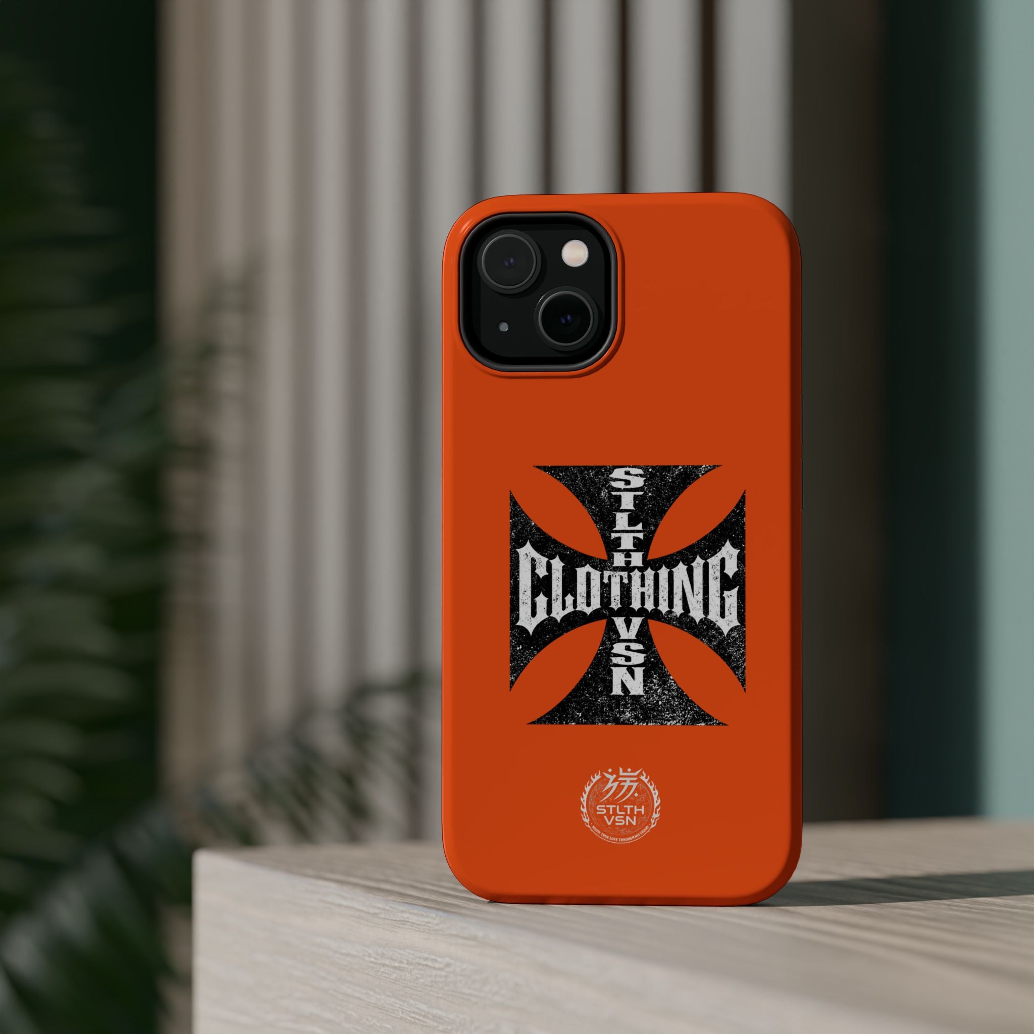 Phone Case — Orange Magnetic Impact-Resistant Case with Bold Cross Logo