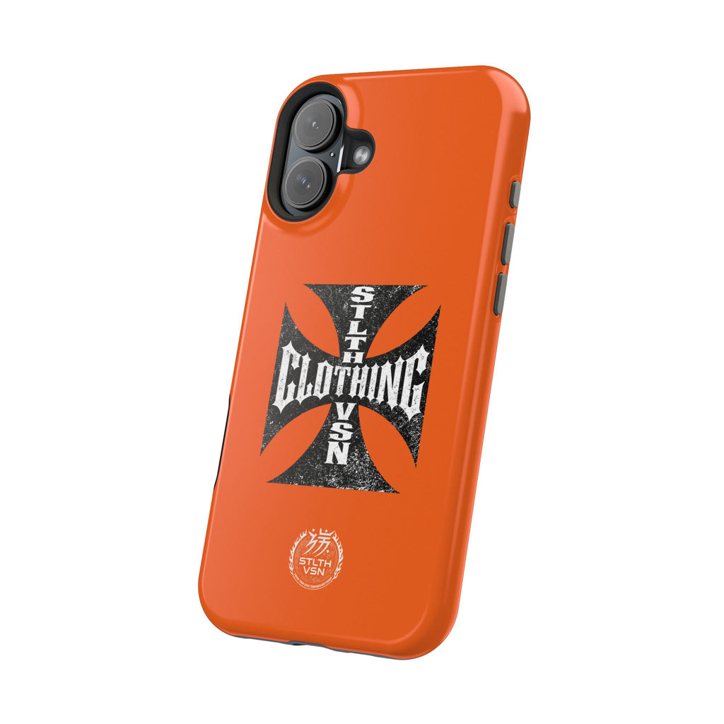 Phone Case — Orange Magnetic Impact-Resistant Case with Bold Cross Logo