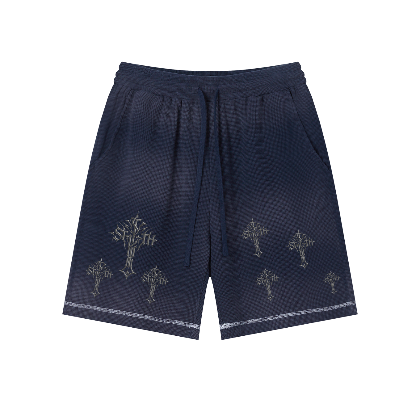 Unisex Sunfade Waffle Raw Hem Shorts
