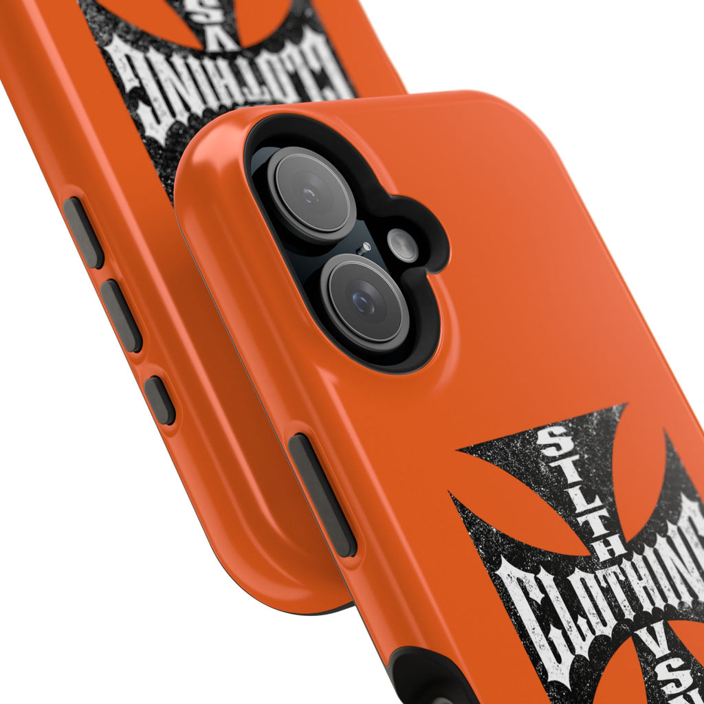 Phone Case — Orange Magnetic Impact-Resistant Case with Bold Cross Logo
