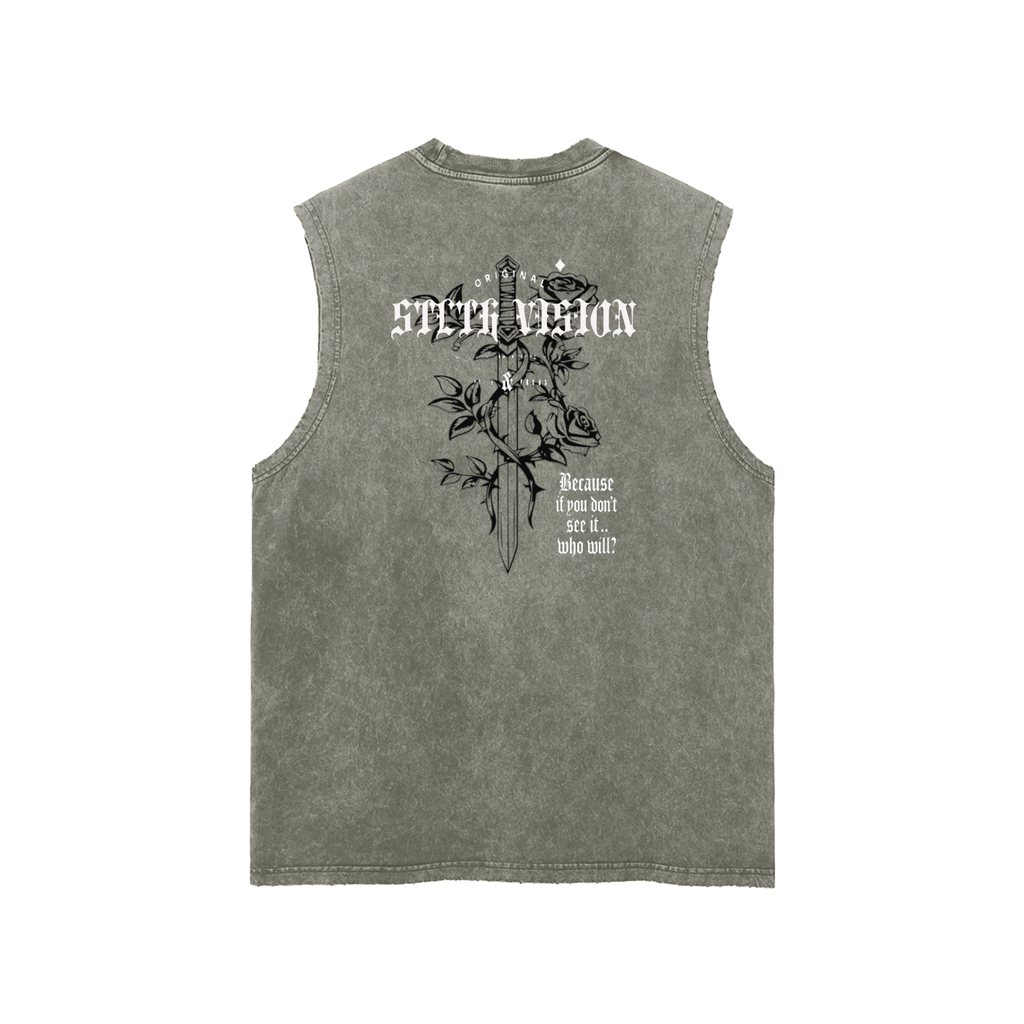Snow Washed Frayed Hem Tank Top