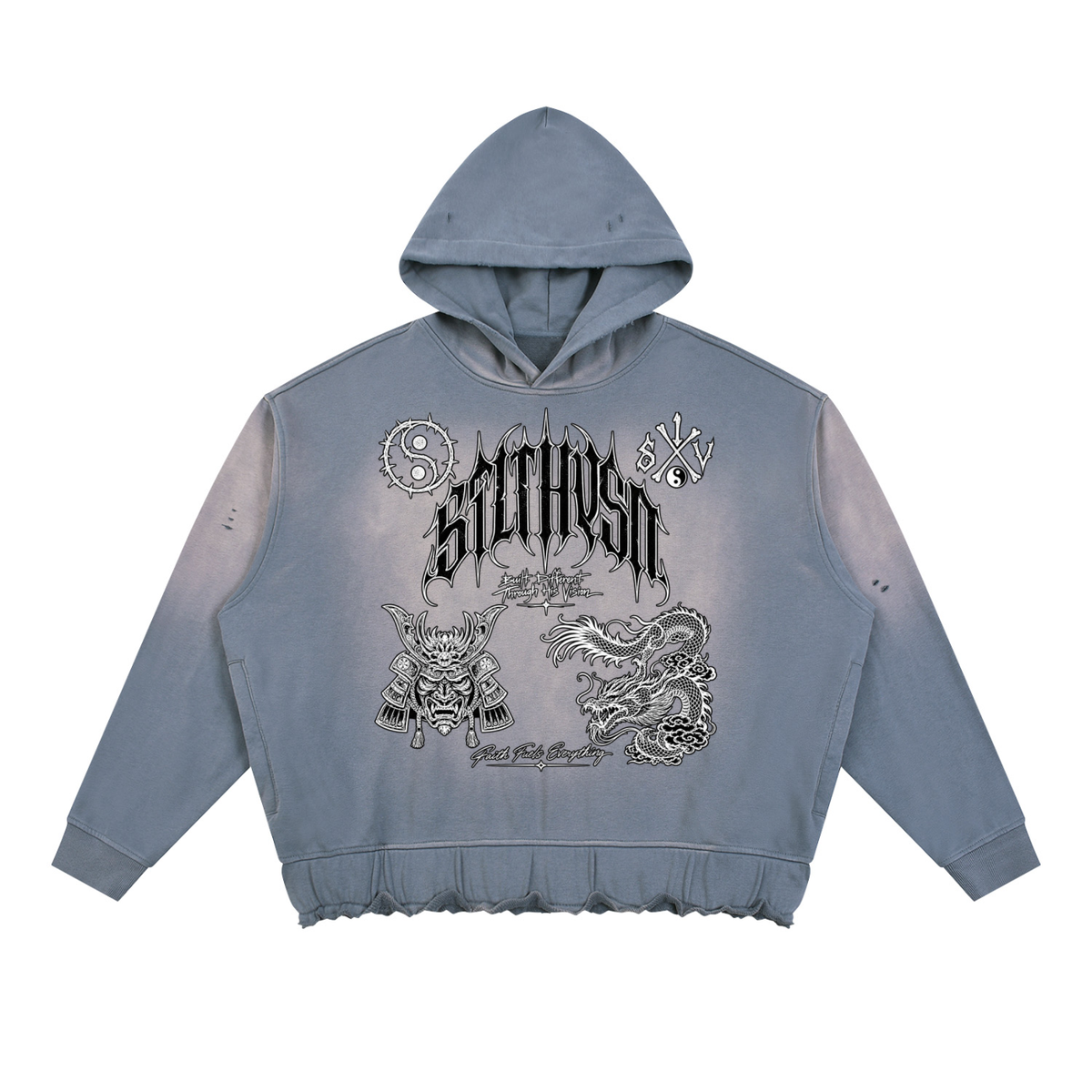 Tranquil Sunfade Ripped Boxy Hoodie