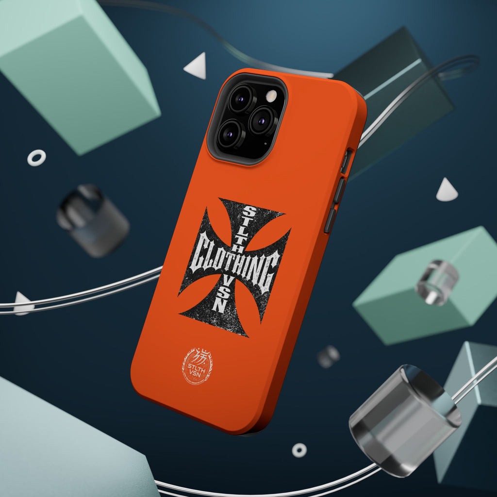 Phone Case — Orange Magnetic Impact-Resistant Case with Bold Cross Logo