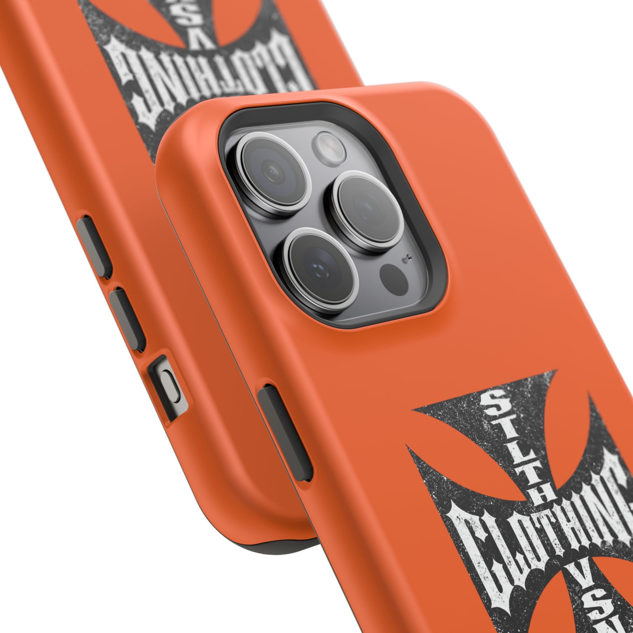 Phone Case — Orange Magnetic Impact-Resistant Case with Bold Cross Logo