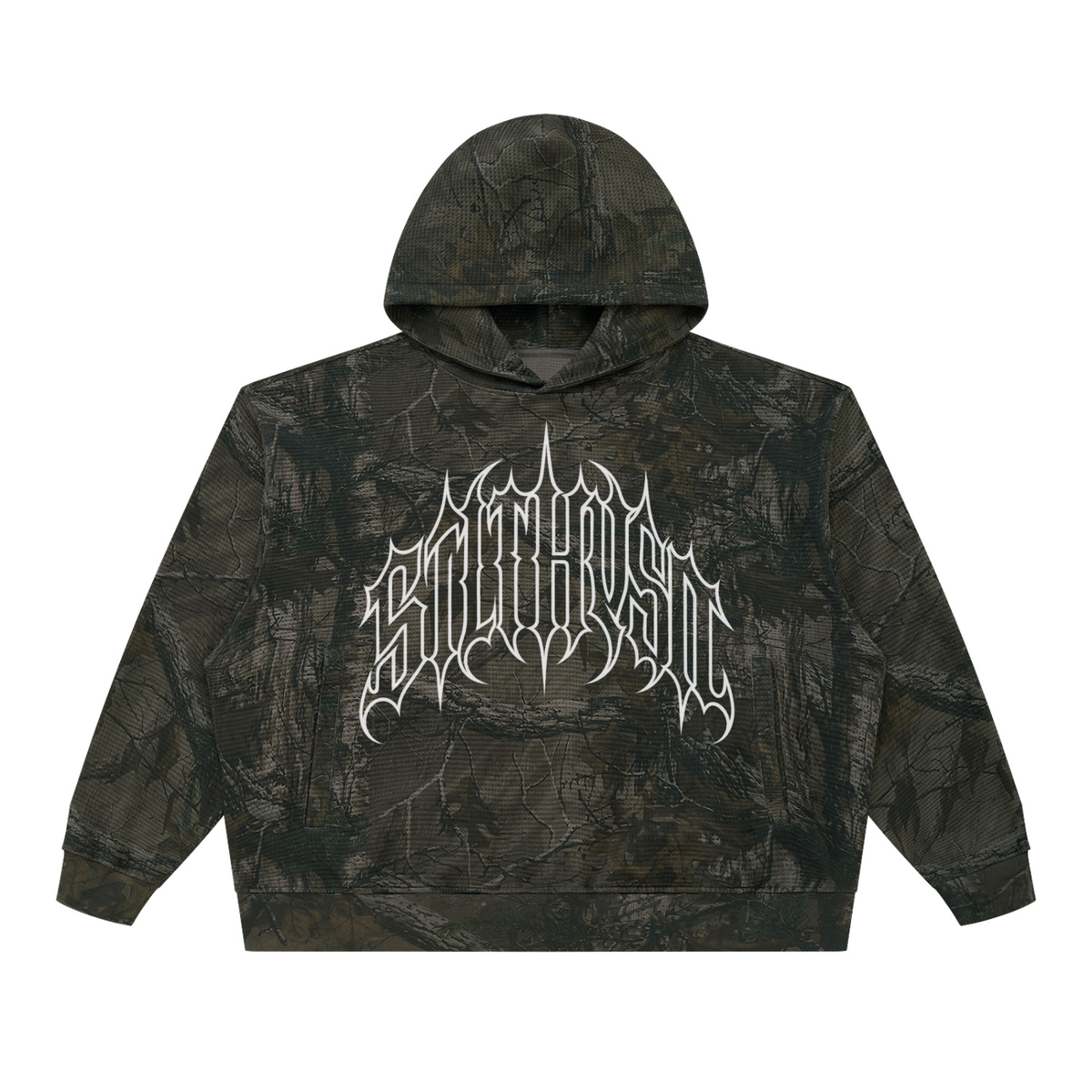 White Waffle Tree Camo Boxy Hoodie