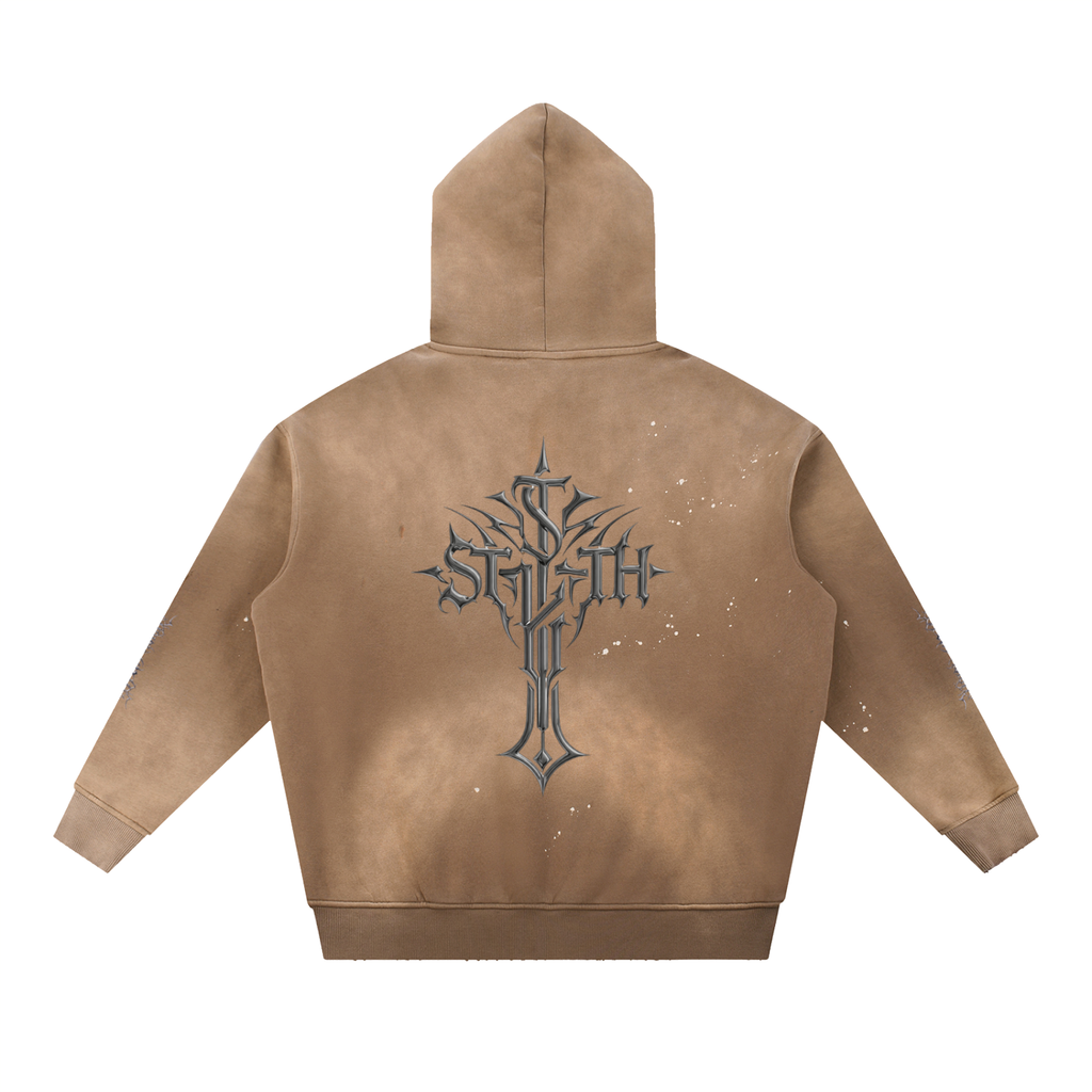 Vintage Washed Frayed Fleece Hoodie