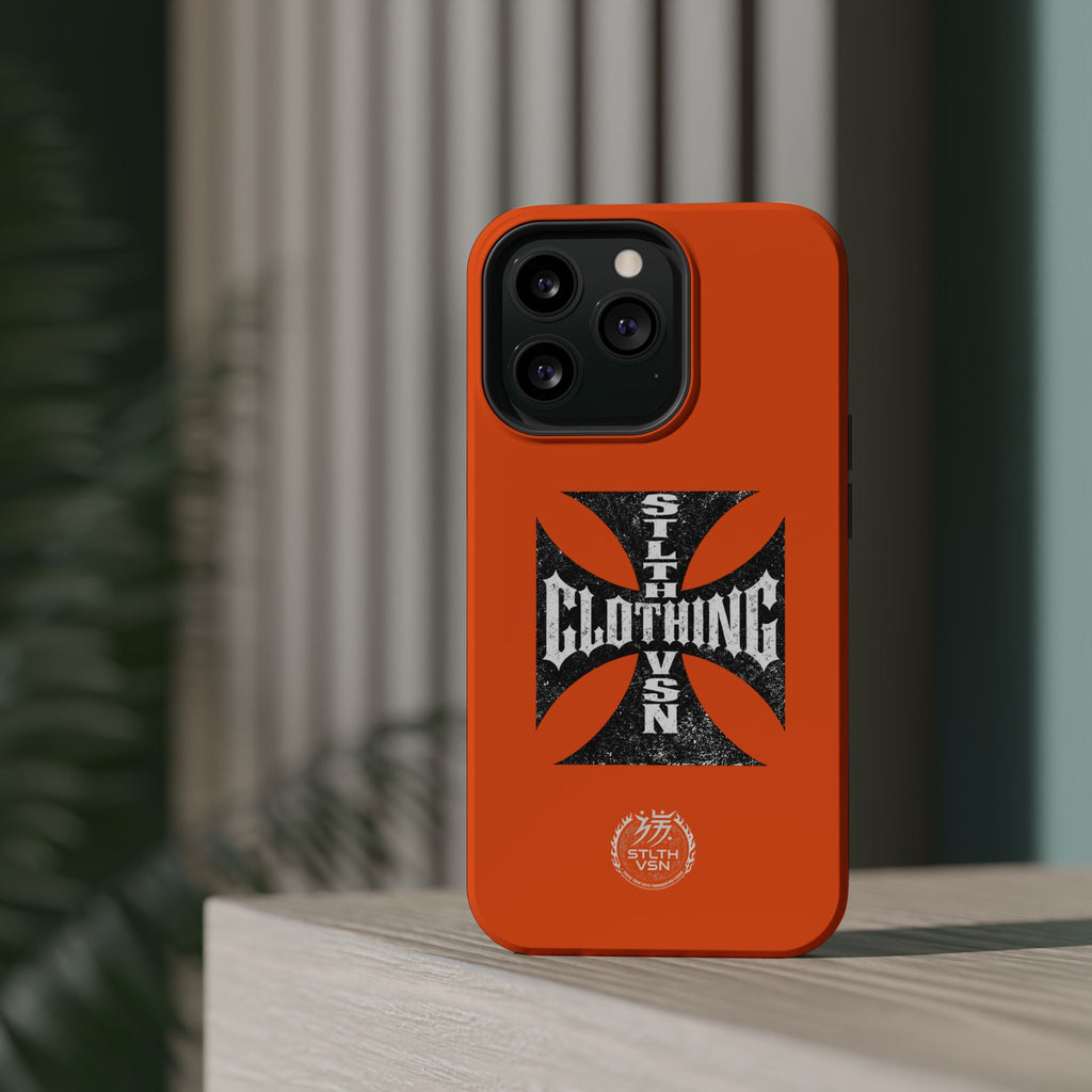 Phone Case — Orange Magnetic Impact-Resistant Case with Bold Cross Logo