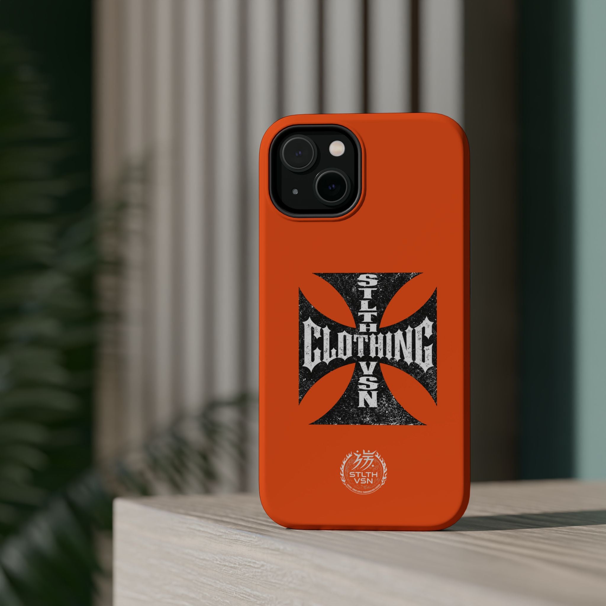 Phone Case — Orange Magnetic Impact-Resistant Case with Bold Cross Logo