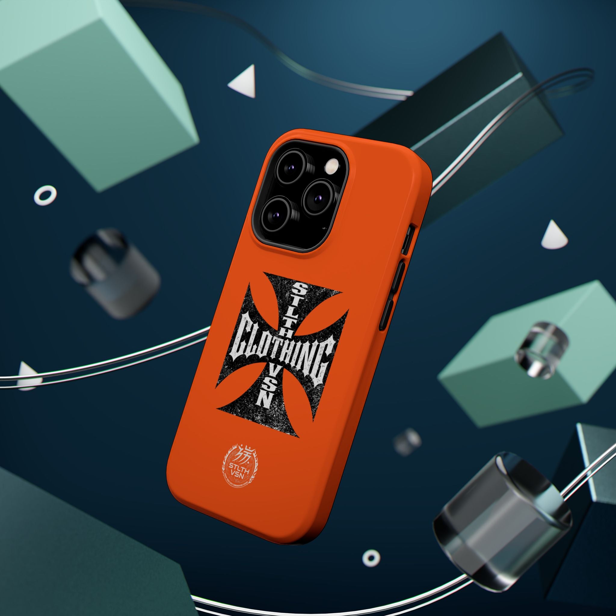 Phone Case — Orange Magnetic Impact-Resistant Case with Bold Cross Logo