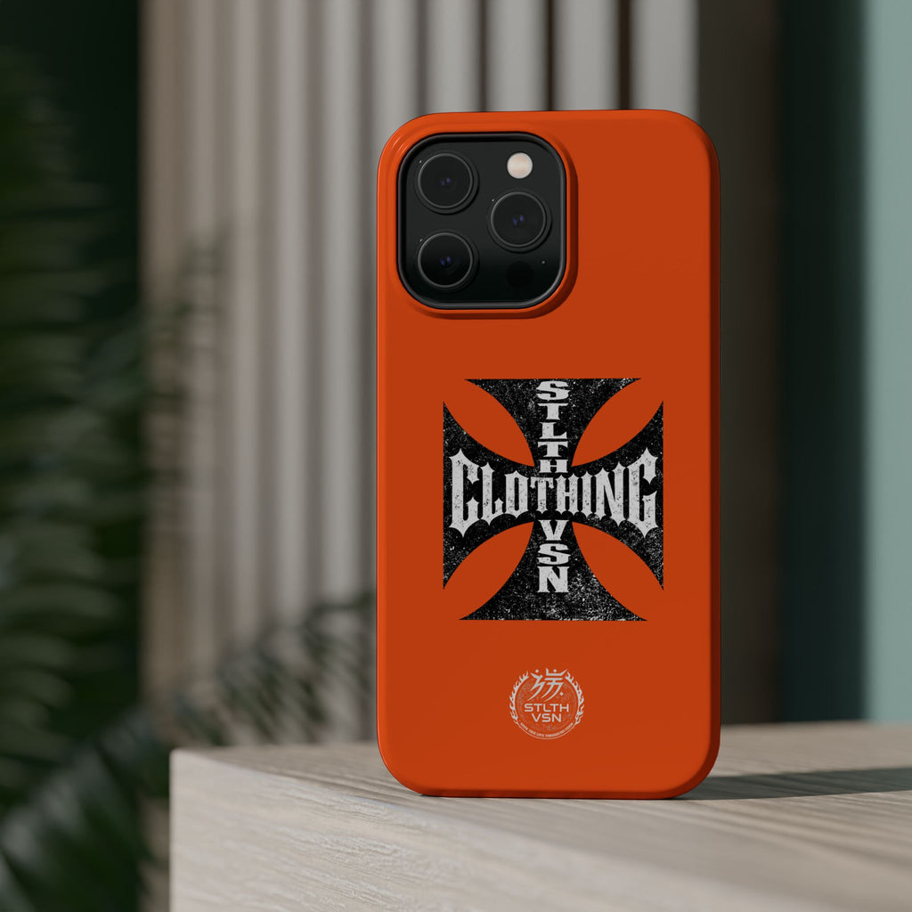 Phone Case — Orange Magnetic Impact-Resistant Case with Bold Cross Logo
