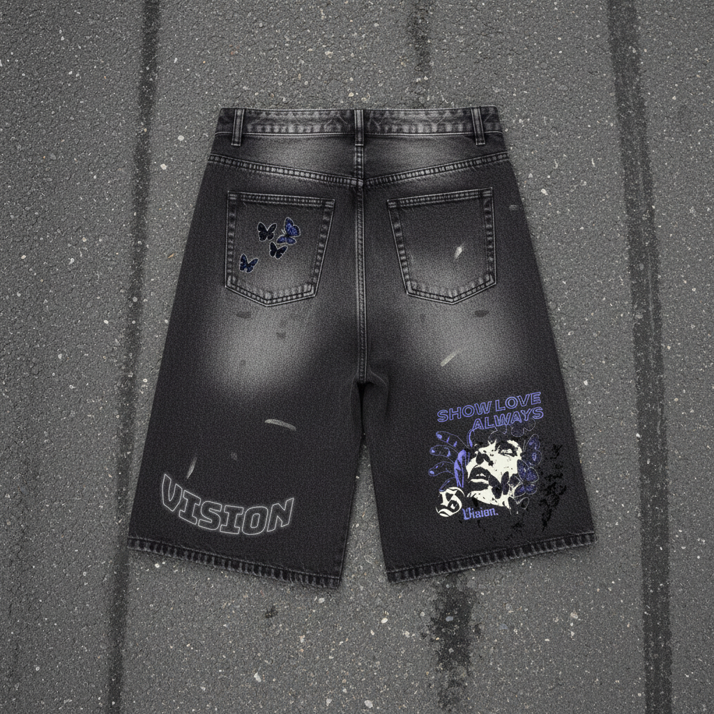 Men’s Vintage Wash Wide Leg Denim Shorts
