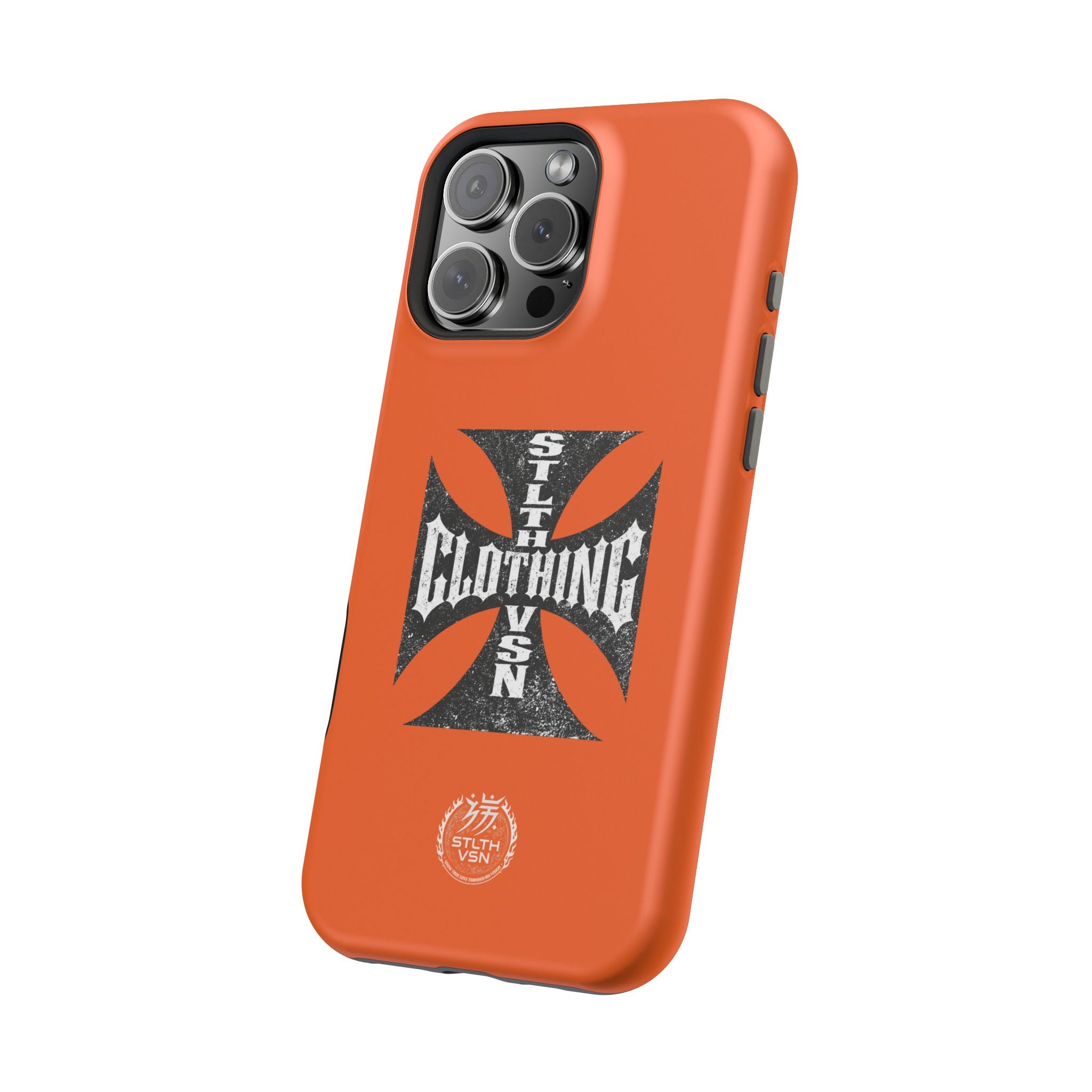 Phone Case — Orange Magnetic Impact-Resistant Case with Bold Cross Logo