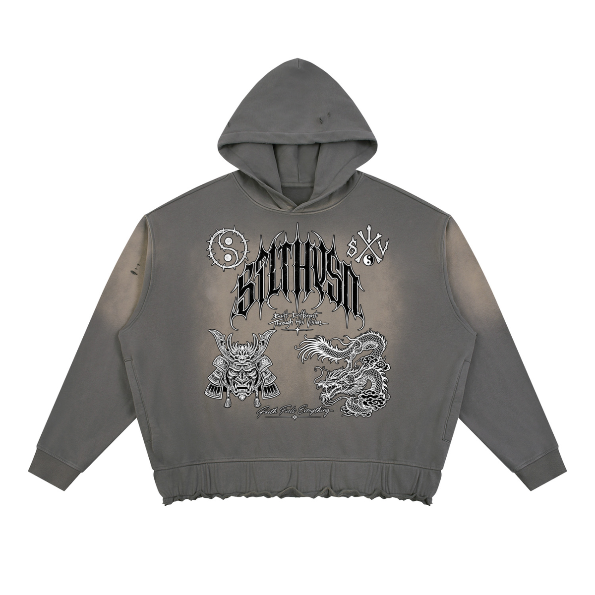 Tranquil Sunfade Ripped Boxy Hoodie