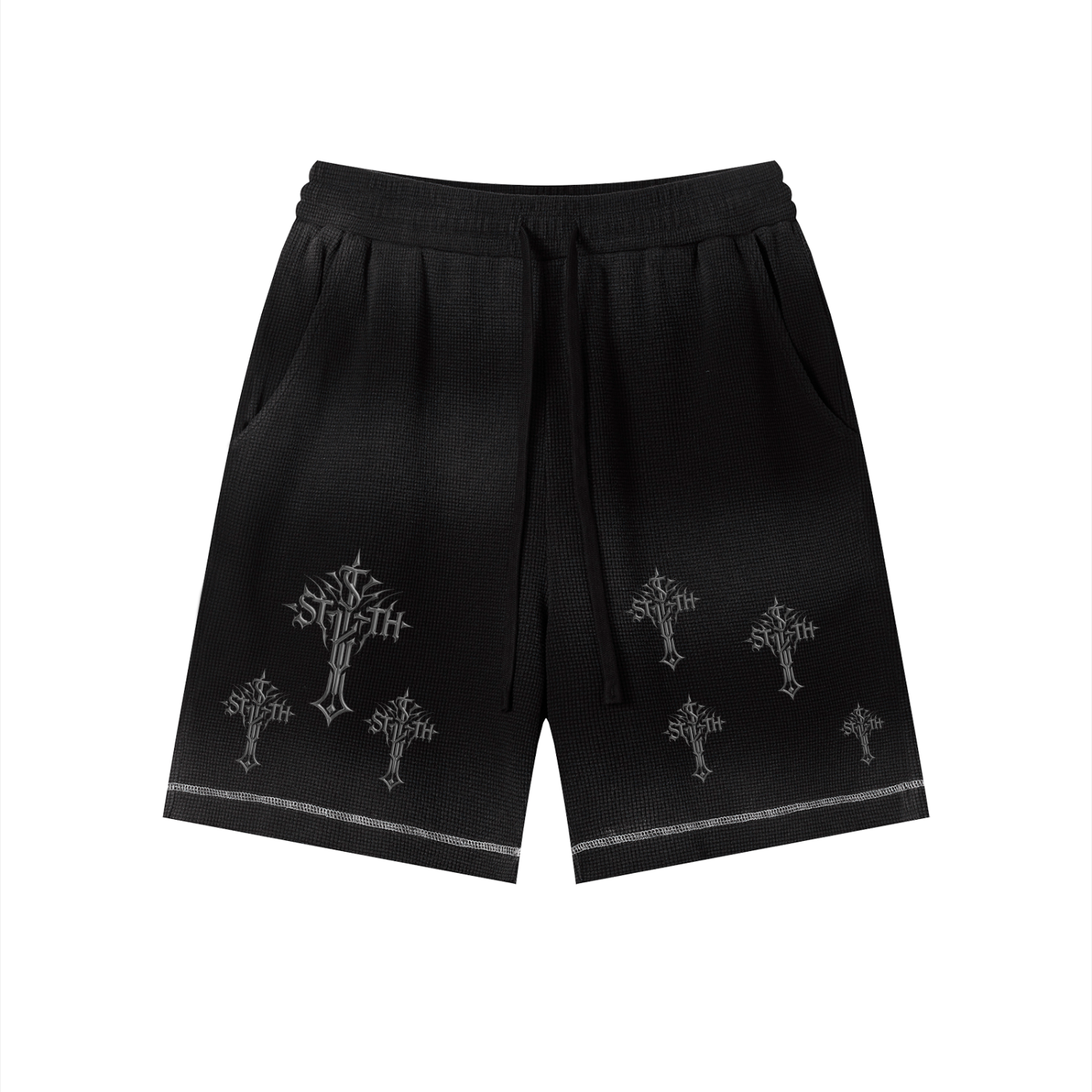Unisex Sunfade Waffle Raw Hem Shorts