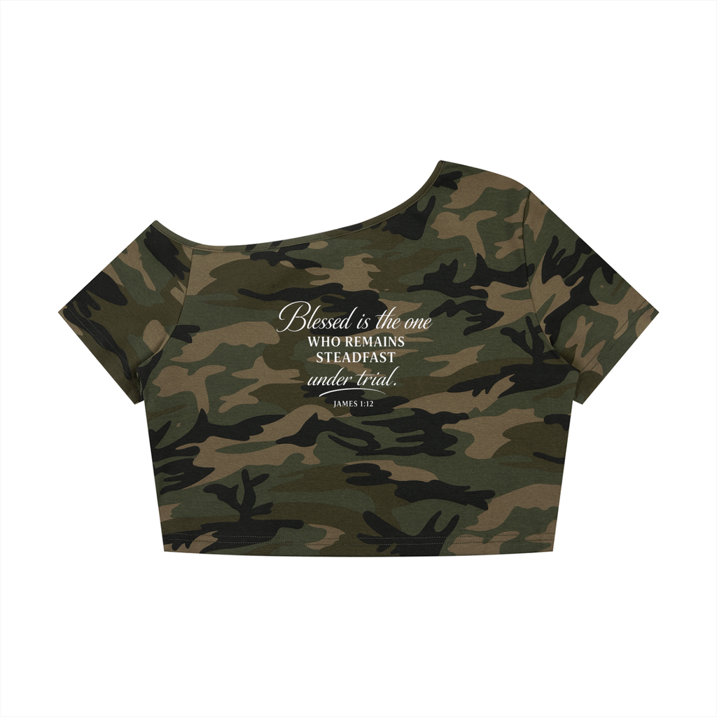 Women's Camo Off-Shoulder Crop T-Shirt