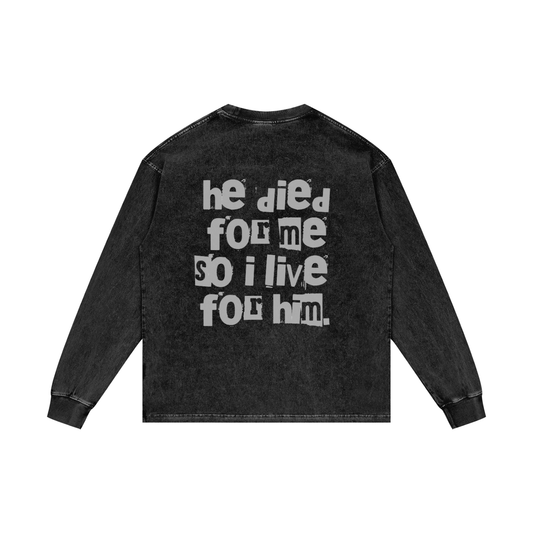 “mighty sacrifice” Acid Wash Oversize long Sleeve