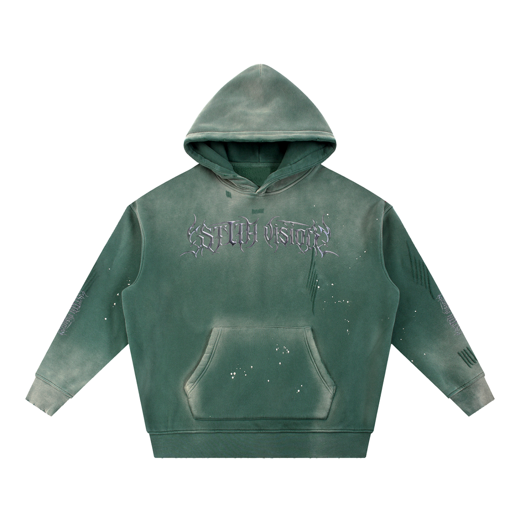 Vintage Washed Frayed Fleece Hoodie