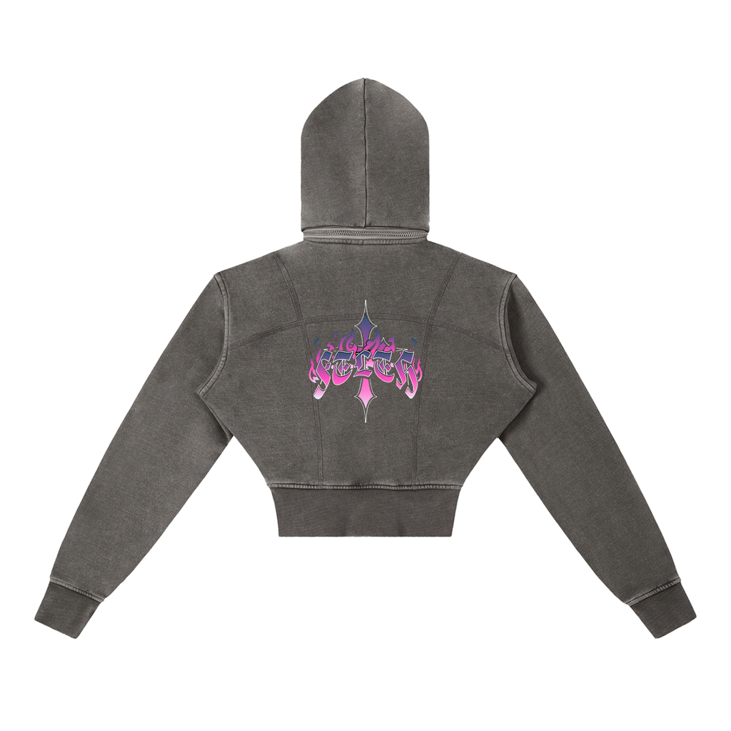 Vintage Washed Cropped Fleece Hoodie