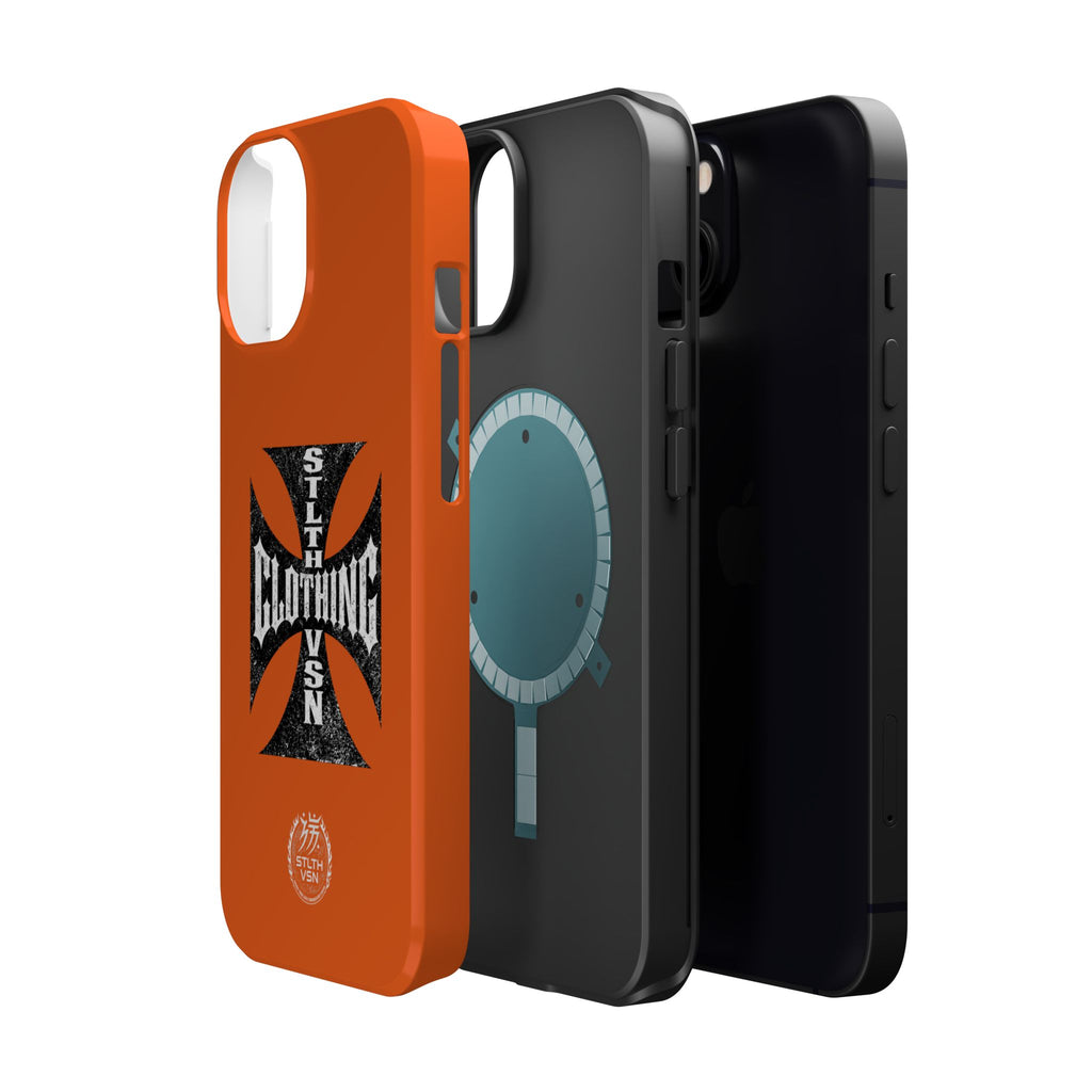 Phone Case — Orange Magnetic Impact-Resistant Case with Bold Cross Logo