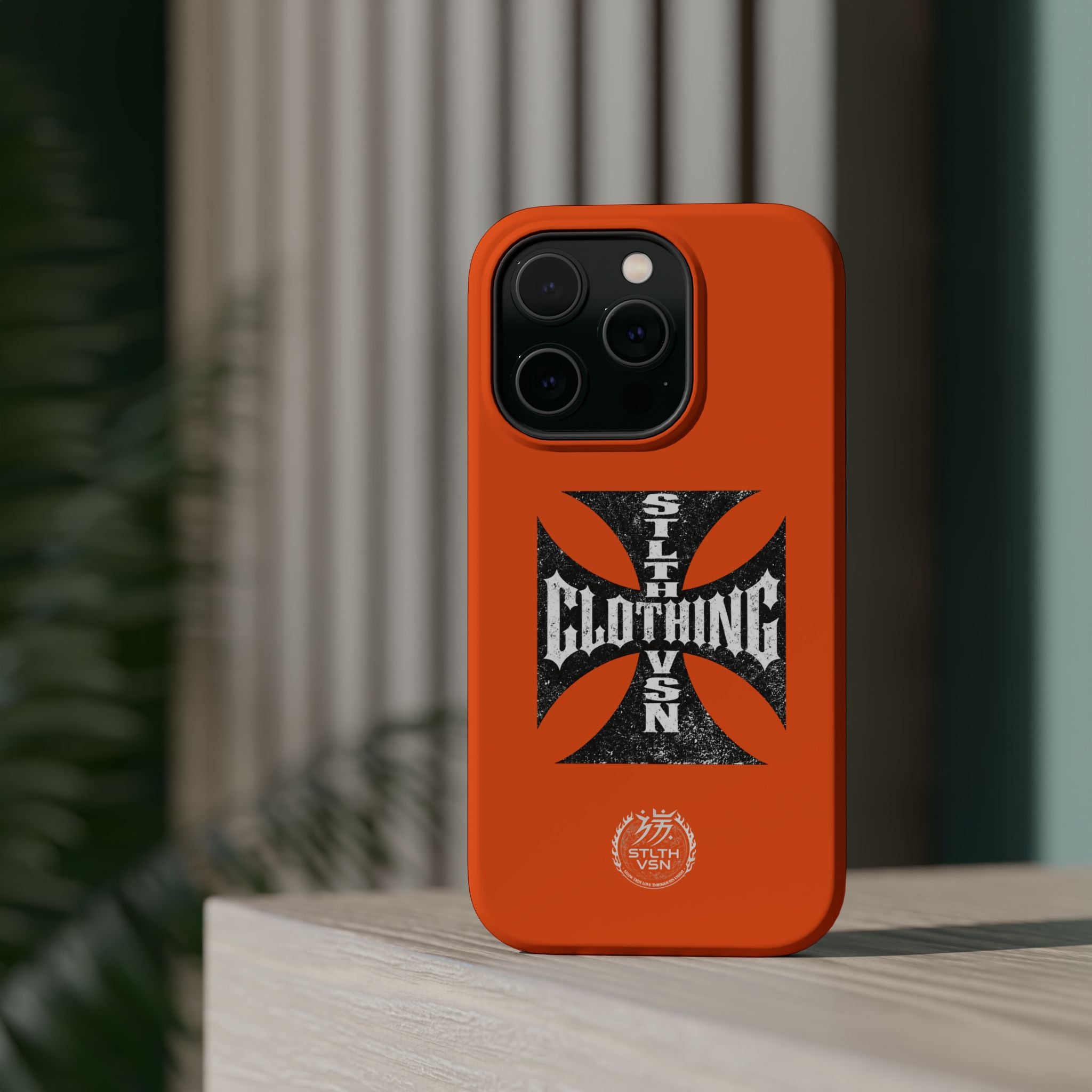 Phone Case — Orange Magnetic Impact-Resistant Case with Bold Cross Logo