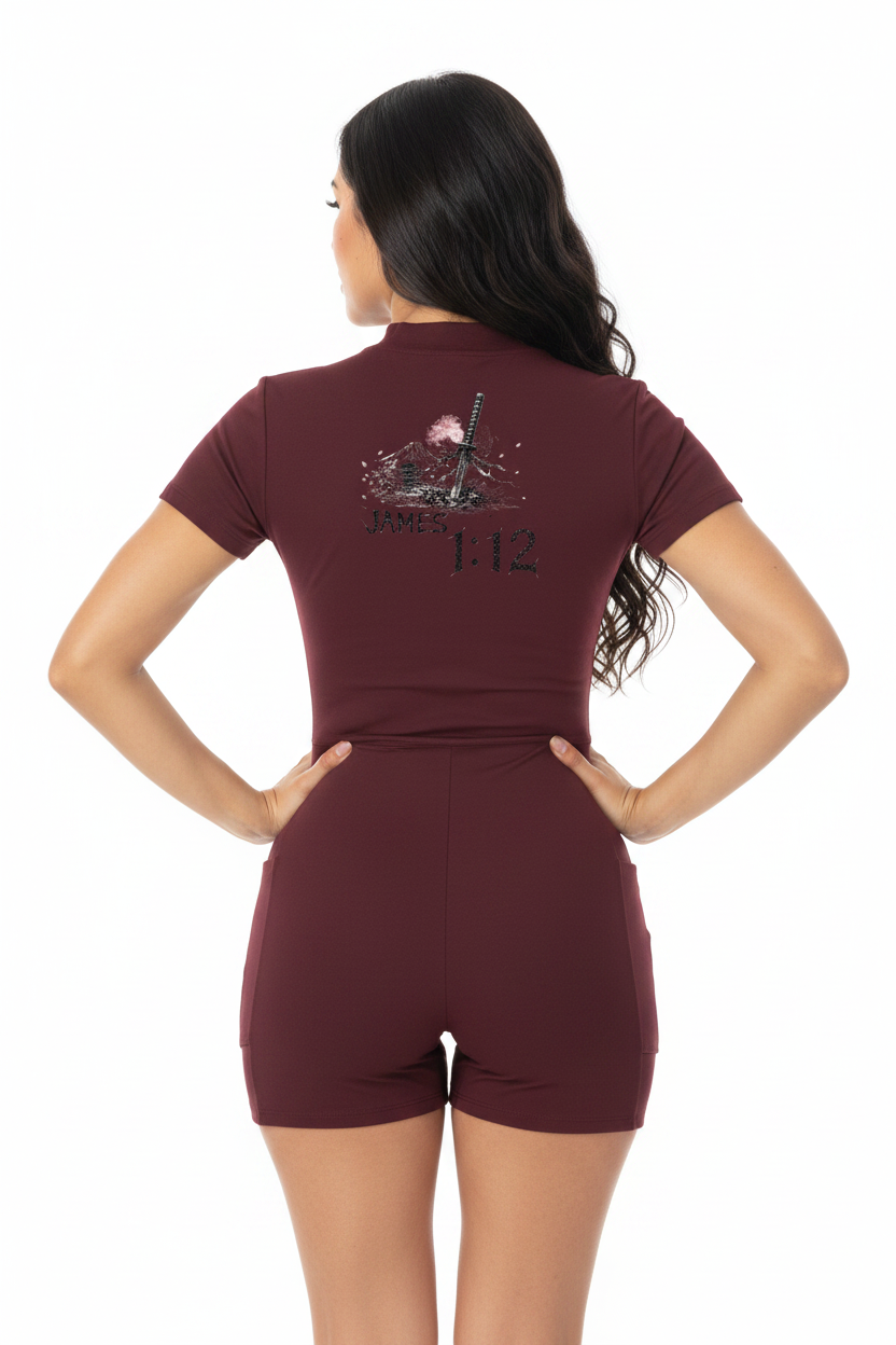 Women's Quarter-Zip Short Sleeve Romper
