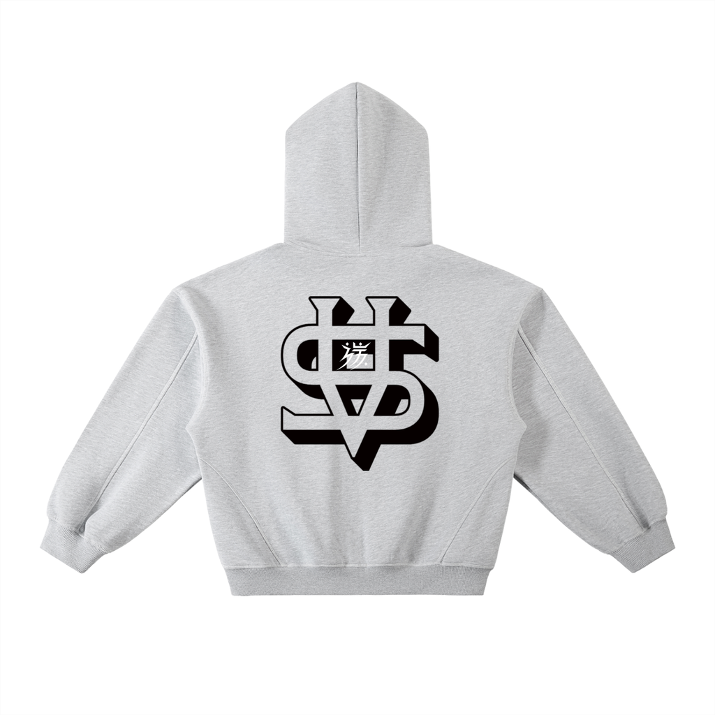 Contrast-Stitched Boxy Fleece Hoodie