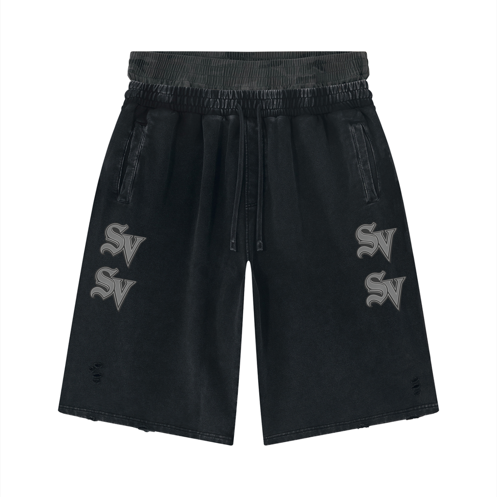 Unisex Vintage Wash Distressed Wide Leg Shorts