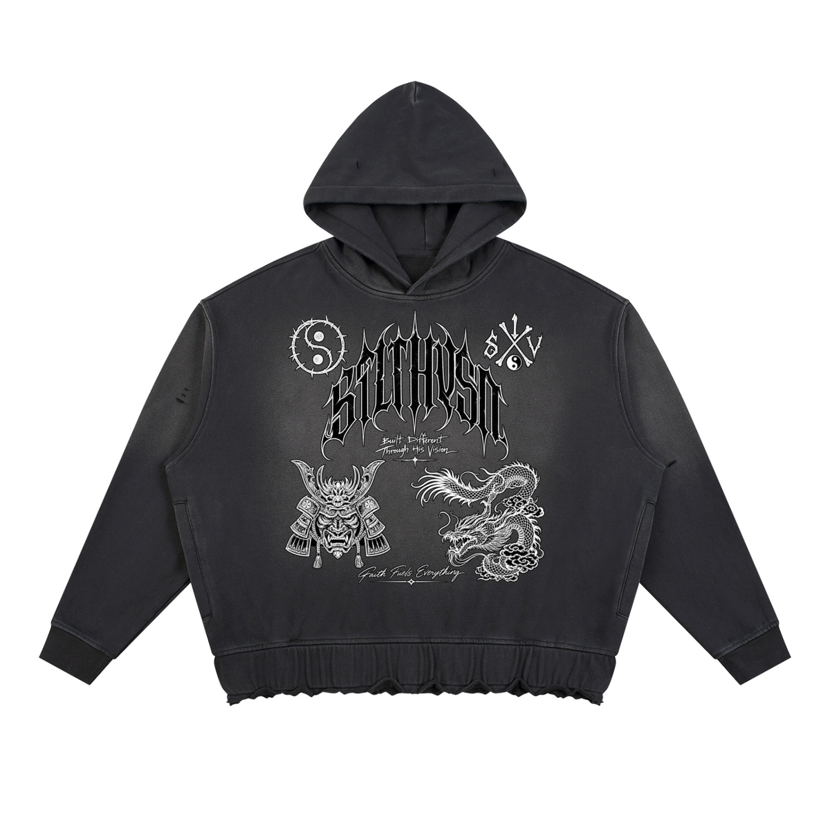 Tranquil Sunfade Ripped Boxy Hoodie
