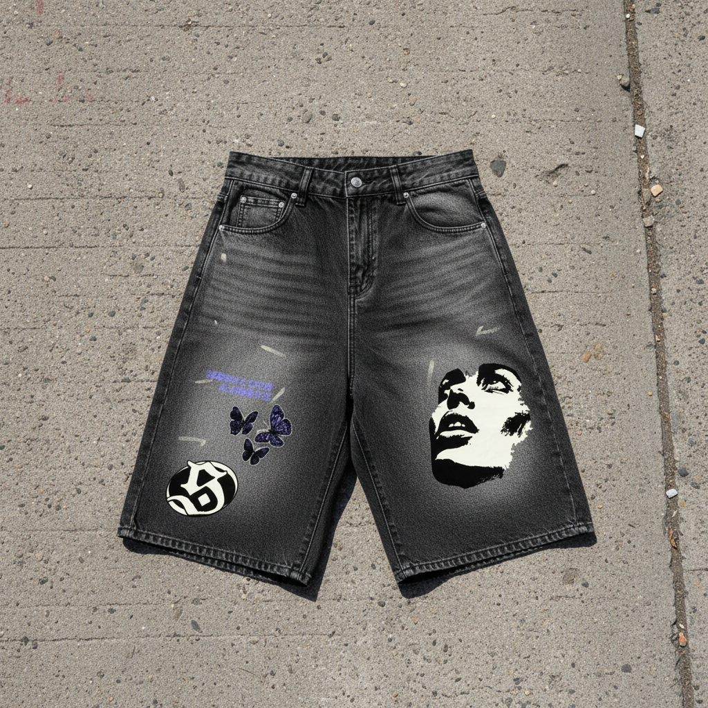 Men’s Vintage Wash Wide Leg Denim Shorts