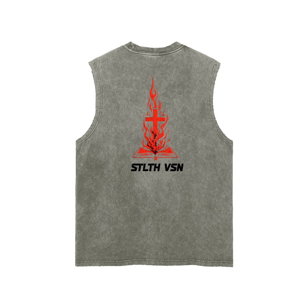 Snow Washed Frayed Hem Tank Top
