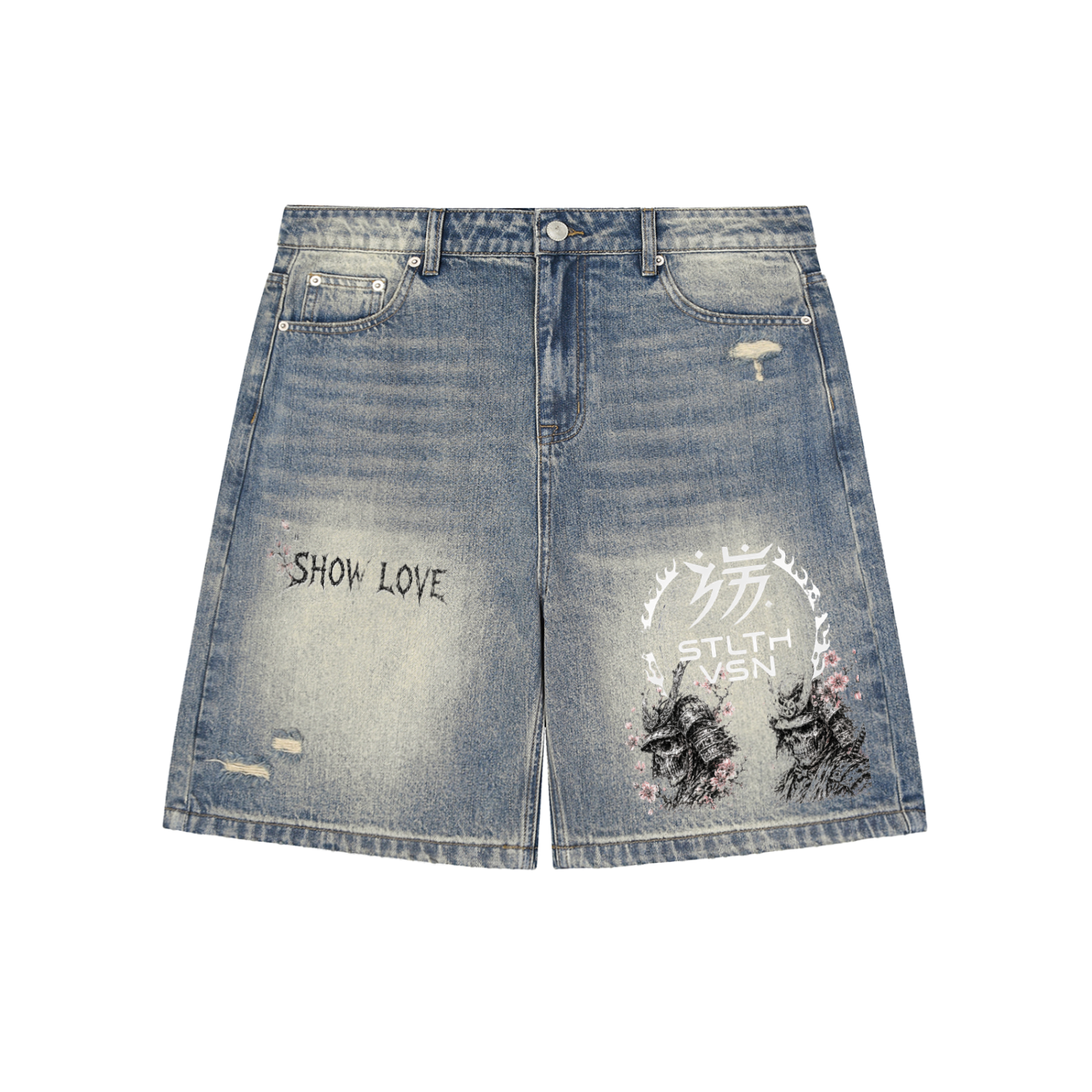 Faded Distressed Baggy Denim Shorts