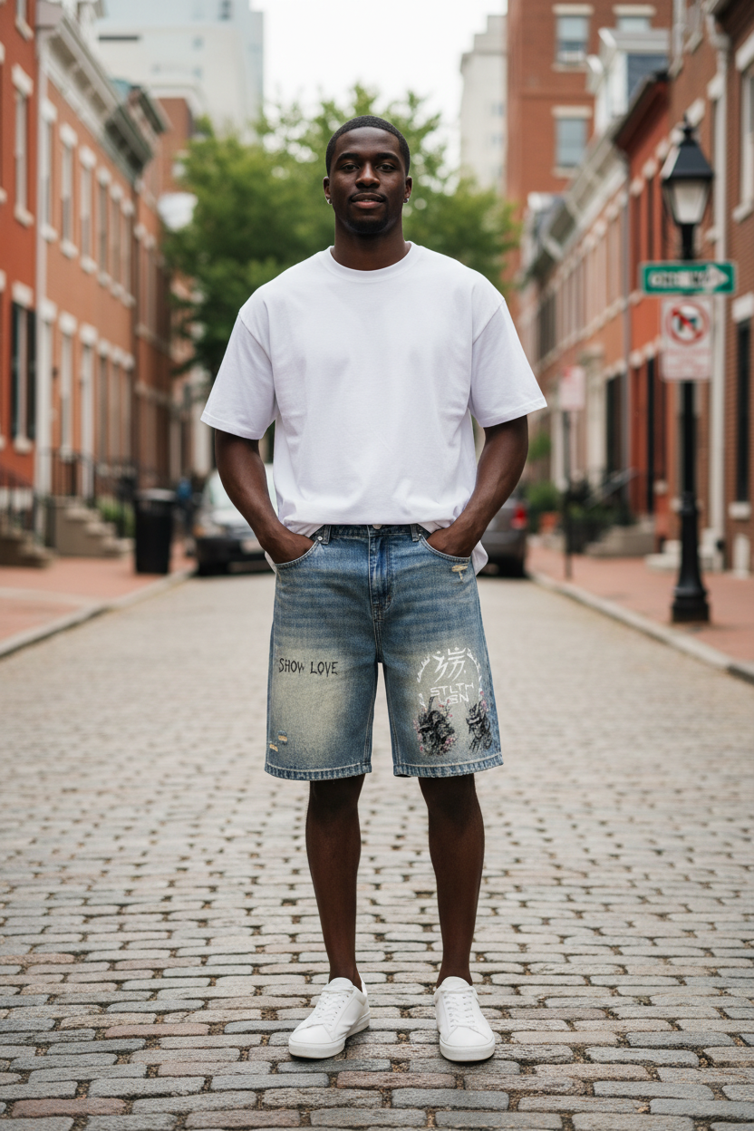 Faded Distressed Baggy Denim Shorts