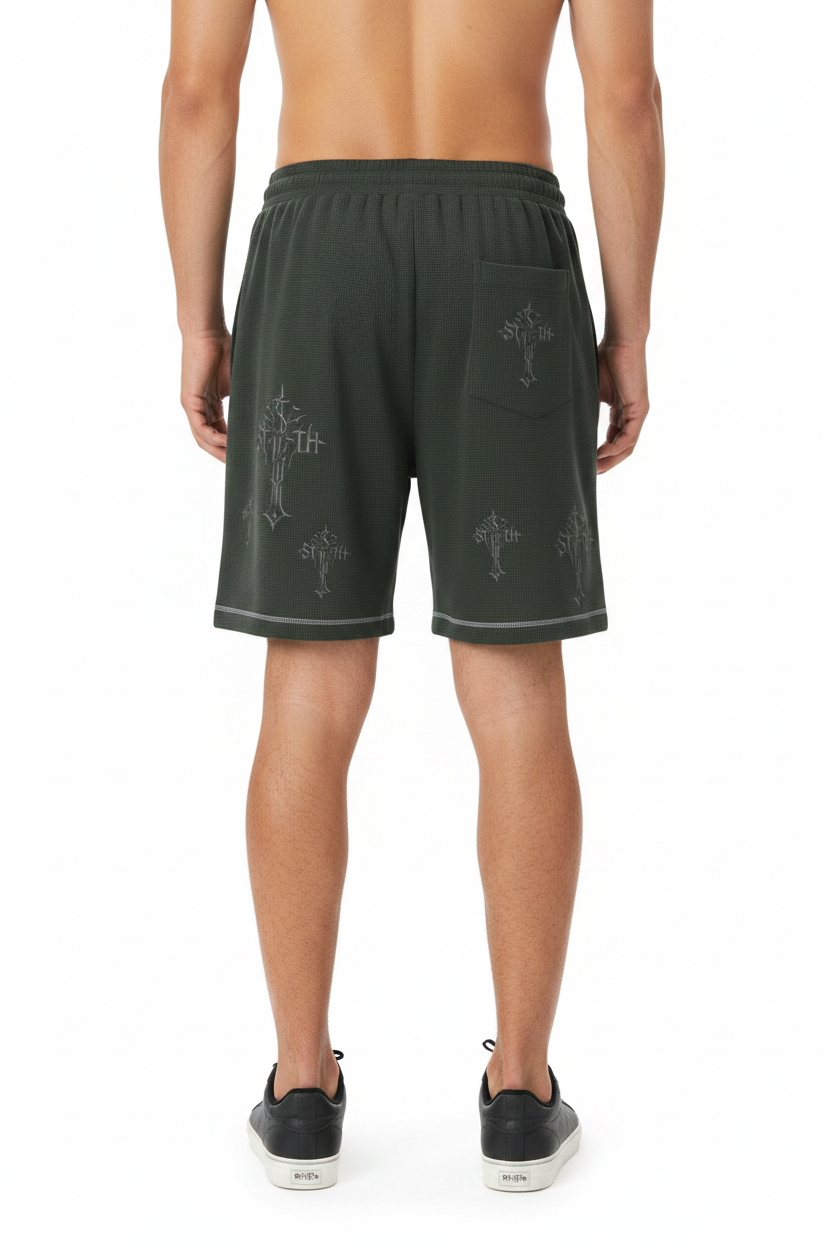 Cross Waffle Hem Shorts Set