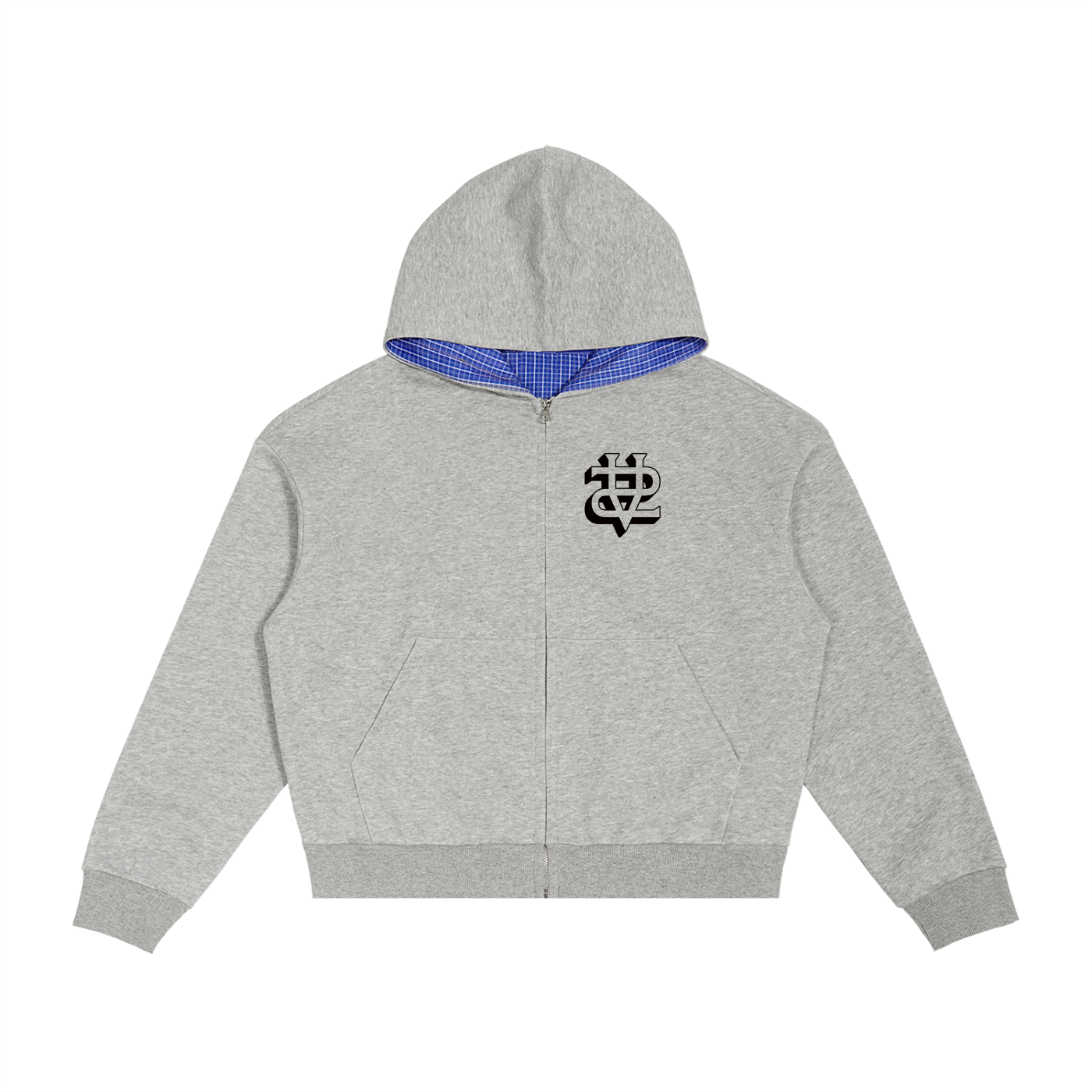 Contrast Plaid Boxy Zip Hoodie