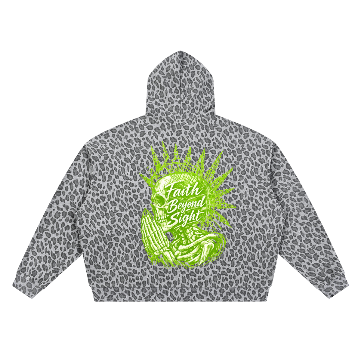 Green Leopard Print Waffle Full Zip Hoodie