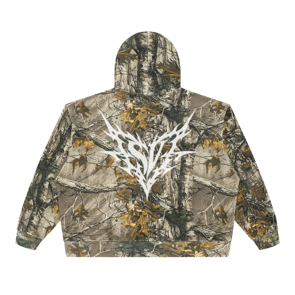 White Waffle Tree Camo Boxy Hoodie